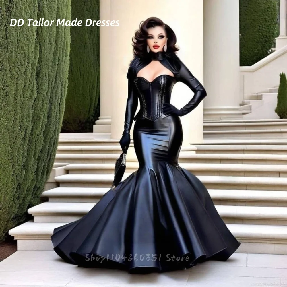 Vintage Black PU Mermaid Prom Dress Corset Long Sleeves Shiny Sweetheart Evening Formal Gowns Customized Boutique Party Wear 
Vintage Black PU Mermaid Prom Dress Corset Long Sleeves Shiny Sweetheart Evening Formal Gowns Customized Boutique Party Wear