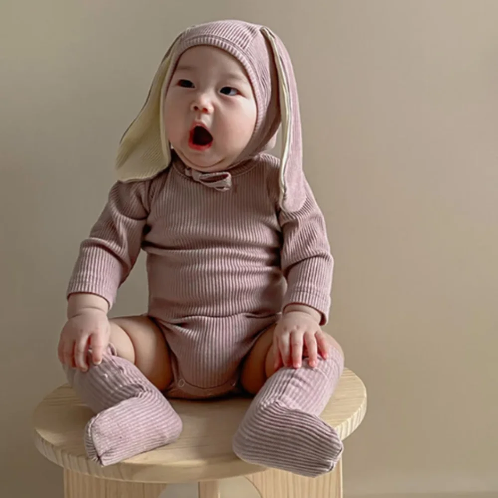 Cotton Solid Rabbit Romper Sets Ribbed Texture Solid Color Bunny Costume Ear Hat 3 Pieces Set 3D Bunny Ear Casual Wear
Cotton Solid Rabbit Romper Sets Ribbed Texture Solid Color Bunny Costume Ear Hat 3 Pieces Set 3D Bunny Ear Casual Wear
