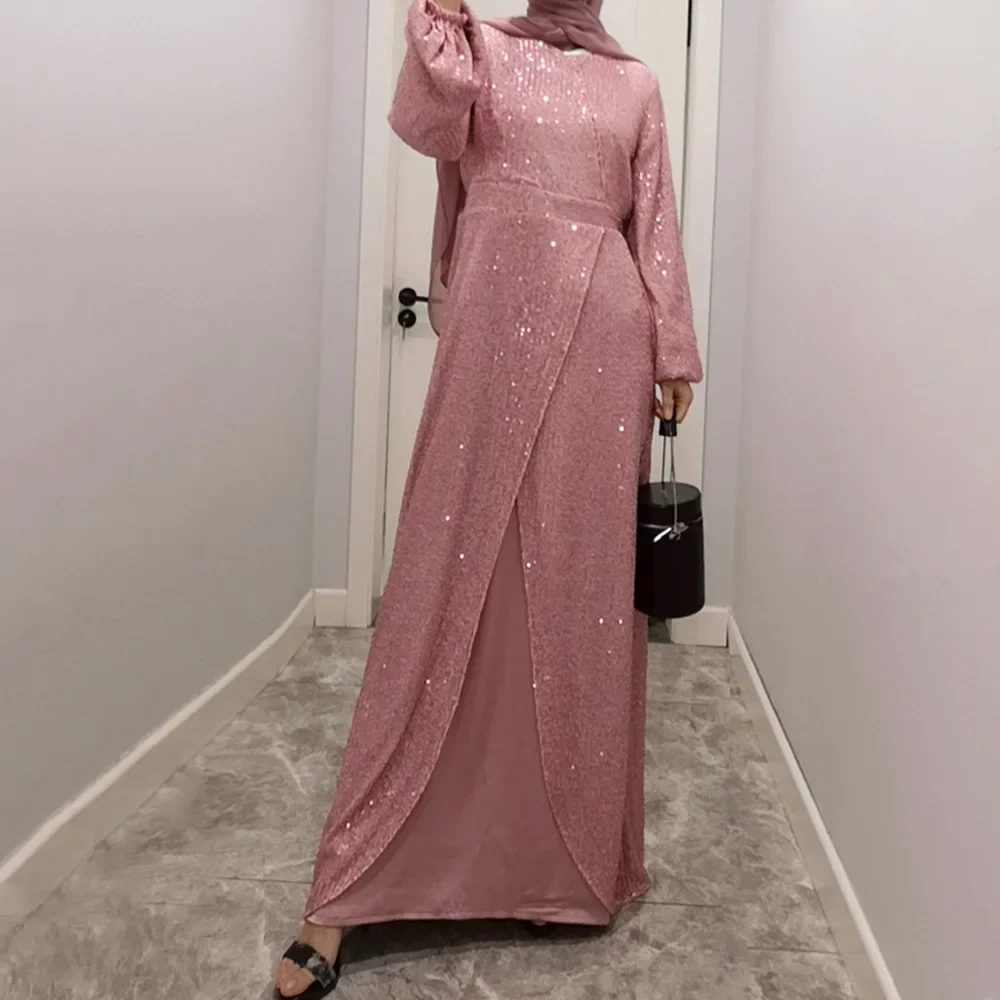 Women Long Sleeve A-line Dress Sequined Long Dress Temperament Dubai Shiny Soft Muslim Dress Slim Abaya Dubai Turkey Muslim Robe
Women Long Sleeve A-line Dress Sequined Long Dress Temperament Dubai Shiny Soft Muslim Dress Slim Abaya Dubai Turkey Muslim Robe
