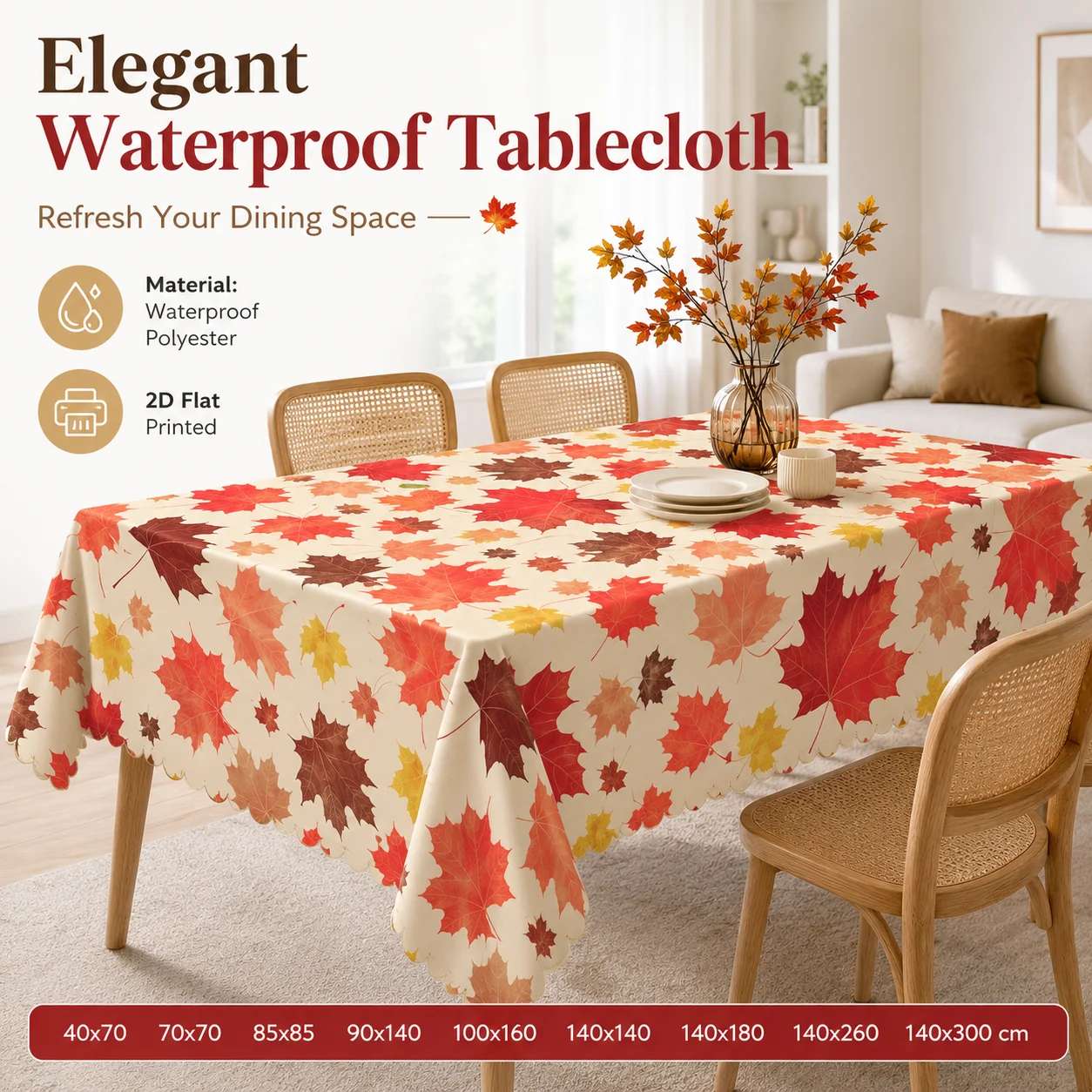 Autumn Maple Leaf Waterproof Polyester Tablecloth 2D Flat Printed Fall Table Cover For Thanksgiving Kitchen Dining Room Decor
Autumn Maple Leaf Waterproof Polyester Tablecloth 2D Flat Printed Fall Table Cover For Thanksgiving Kitchen Dining Room Decor