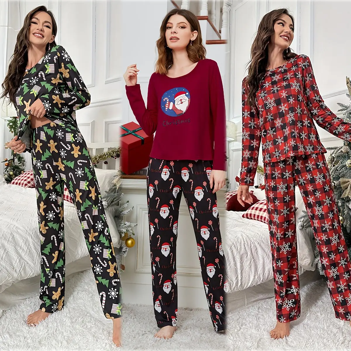 2025 Autumn/Winter Christmas Pajama Set for Women - Milk Silk Long-Sleeved Pants Ensemble Femme 2 Pièces
2025 Autumn/Winter Christmas Pajama Set for Women - Milk Silk Long-Sleeved Pants Ensemble Femme 2 Pièces