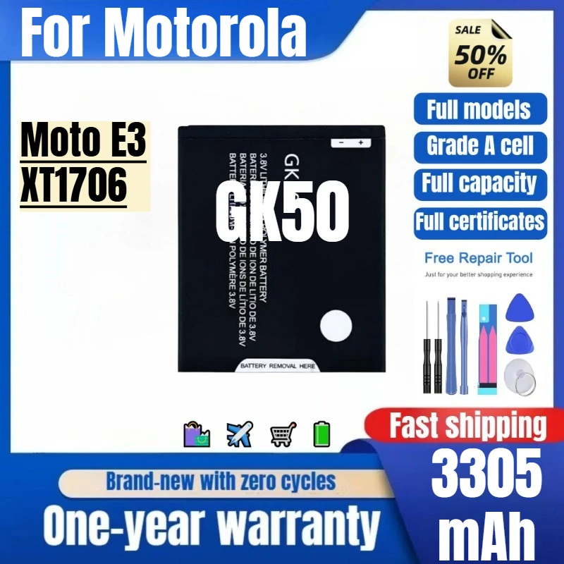GK50 for Motorola Moto E3/XT1706 Phone Battery 0 Cycle High Quality High Capacity Replacement Bateria Grade A Cell with Tools
GK50 for Motorola Moto E3/XT1706 Phone Battery 0 Cycle High Quality High Capacity Replacement Bateria Grade A Cell with Tools