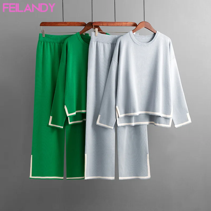 Feilandy 2 Piece Sets Womens Outfits Autumn Knit Pullover Sweater Wide Leg Pants Sets Contrast Color Casual Women Clothes Suits
Feilandy 2 Piece Sets Womens Outfits Autumn Knit Pullover Sweater Wide Leg Pants Sets Contrast Color Casual Women Clothes Suits