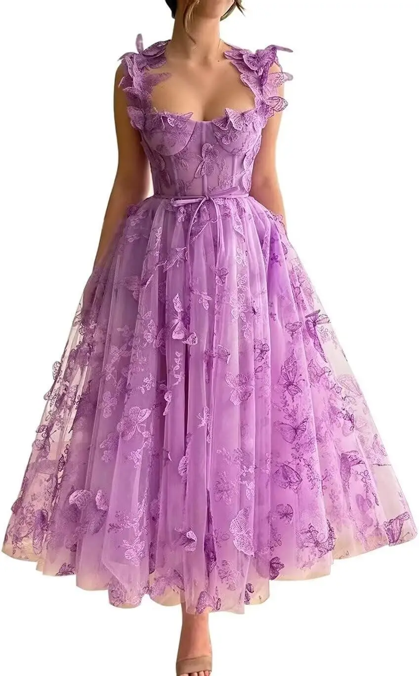 3D Butterflies Tulle Prom Dresses Lace Appliques Embroidery Tea Length Spaghetti Formal Evening Gowns Formal Dress Women Elegant
3D Butterflies Tulle Prom Dresses Lace Appliques Embroidery Tea Length Spaghetti Formal Evening Gowns Formal Dress Women Elegant