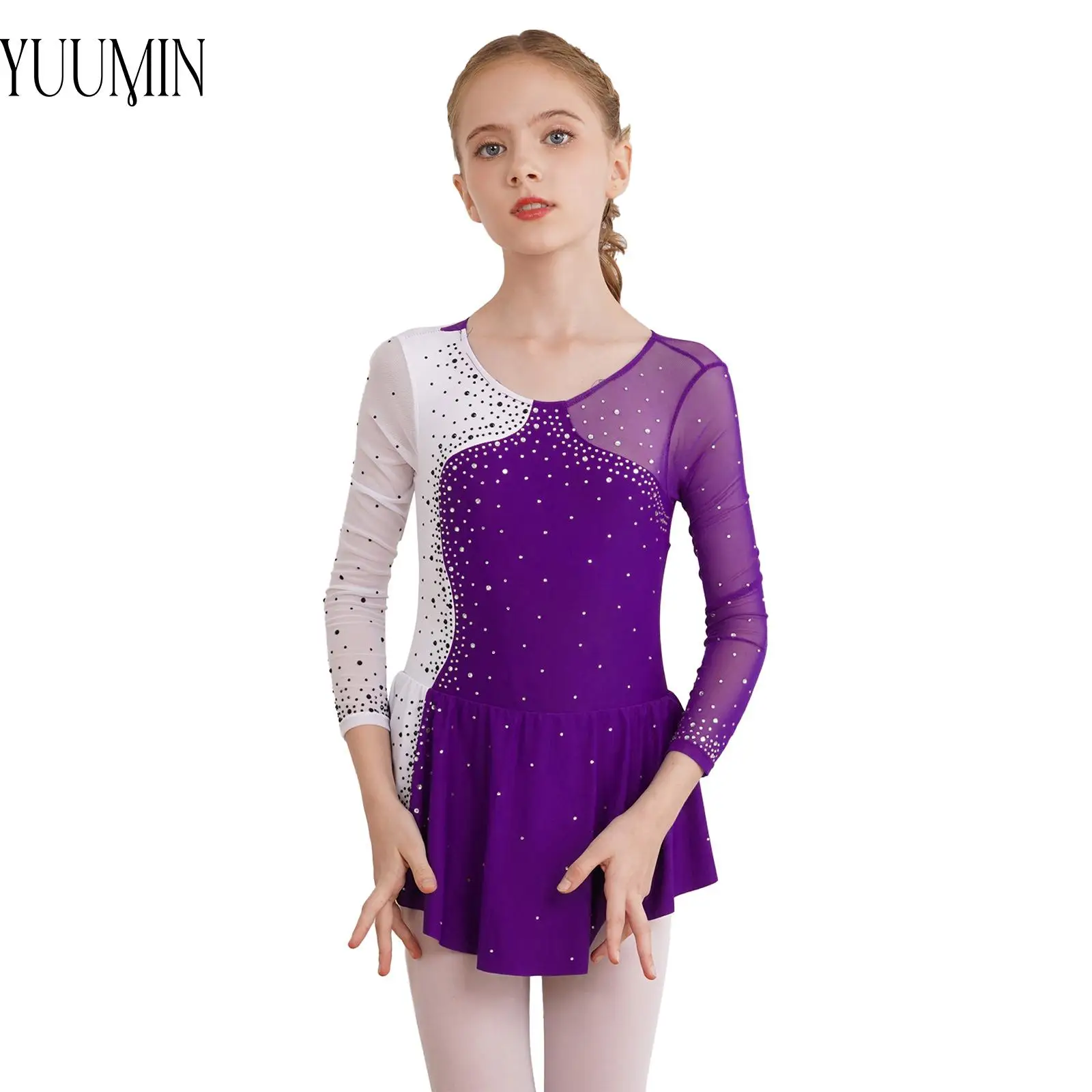 Kids Girls Stylish Figure Ice Skating Dress Bodysuit Long Sleeve Shiny Rhinestone Patchwork Dance Gymnastic Costume Dancewear 
Kids Girls Stylish Figure Ice Skating Dress Bodysuit Long Sleeve Shiny Rhinestone Patchwork Dance Gymnastic Costume Dancewear