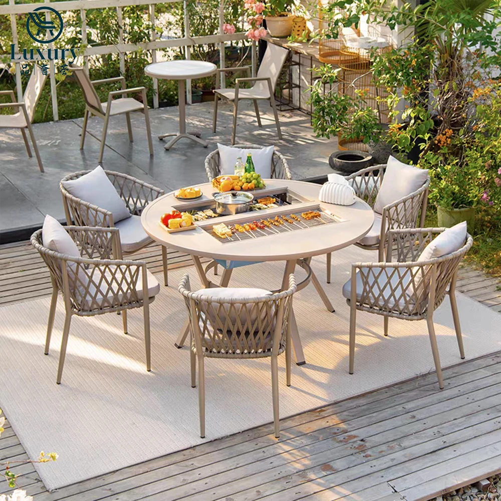 Modern Durable Aluminum Frame Outdoor Barbecue Round Table And Chairs Set For Restaurant Courtyard & Dining Use
Modern Durable Aluminum Frame Outdoor Barbecue Round Table And Chairs Set For Restaurant Courtyard & Dining Use
