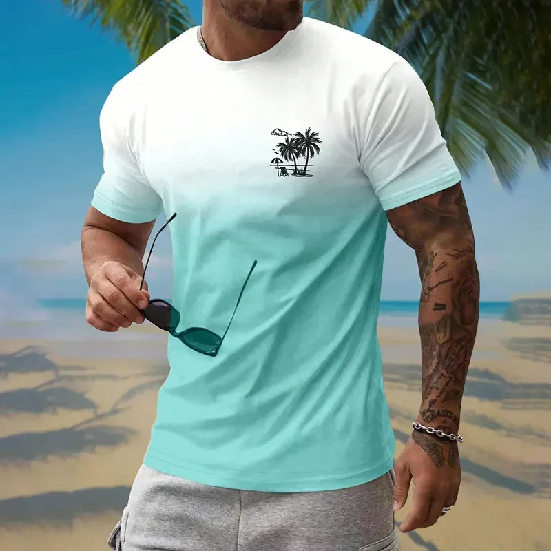 Summer Outing Coconut Tree Printed Gradient Round Neck Men's T Shirt Trendy Casual Short Sleeve Top Beach Vacation Men's T Shirt
Summer Outing Coconut Tree Printed Gradient Round Neck Men's T Shirt Trendy Casual Short Sleeve Top Beach Vacation Men's T Shirt