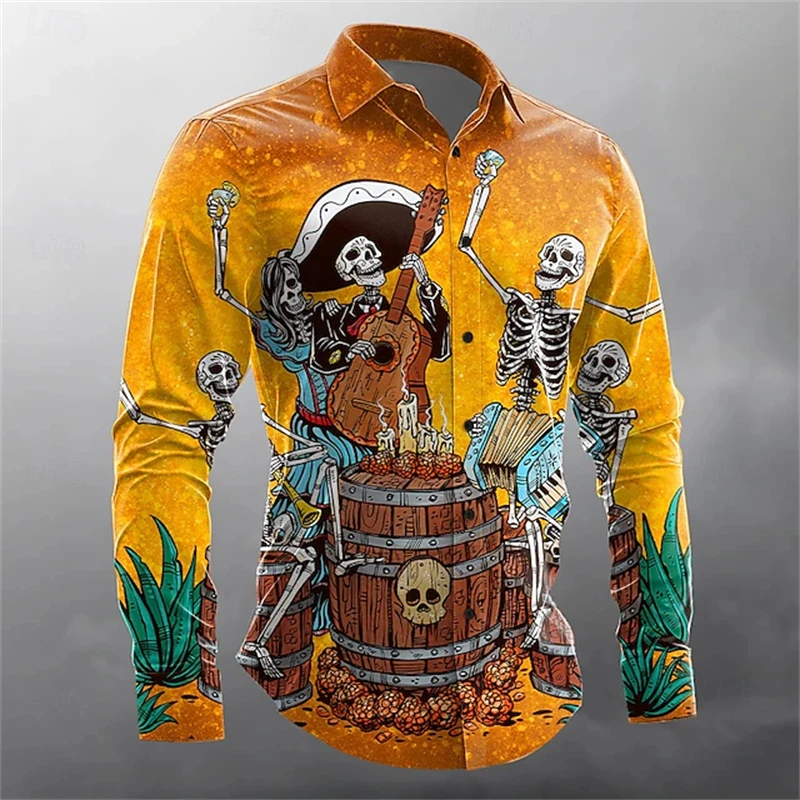 New Men's Halloween Print Long-Sleeve Shirt 3D Skull Party Pattern Button-Down Long-Sleeve Shirt Summer Comfort Collared Shirt
New Men's Halloween Print Long-Sleeve Shirt 3D Skull Party Pattern Button-Down Long-Sleeve Shirt Summer Comfort Collared Shirt