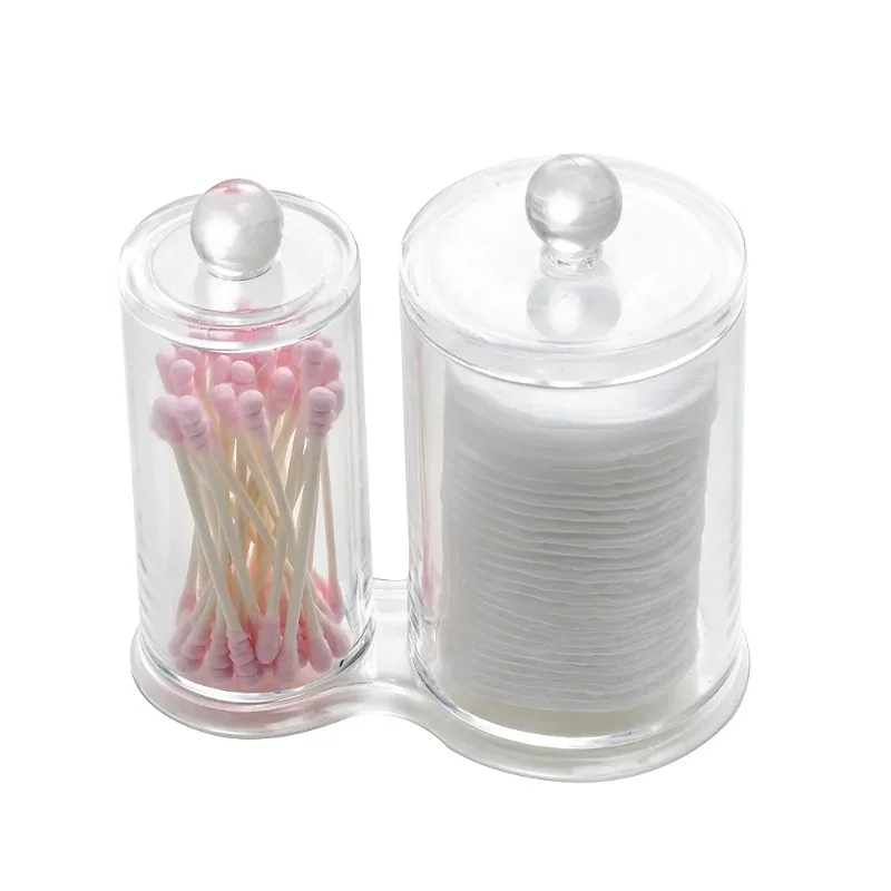 Clear Acrylic Cotton Ball and Swab Holder/Attached Containers with Separate Lids/Cosmetic Organizer 
Clear Acrylic Cotton Ball and Swab Holder/Attached Containers with Separate Lids/Cosmetic Organizer