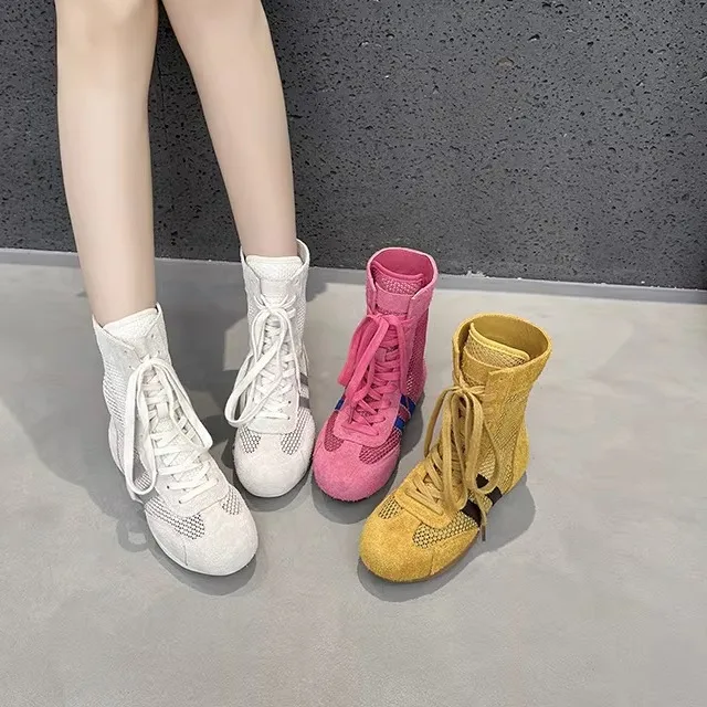Women's High Top Breathable Mesh Leather Boxing Shoes 6cm Thickened Sole Summer Fashion Casual Shoes round Toe Rubber Outsole
Women's High Top Breathable Mesh Leather Boxing Shoes 6cm Thickened Sole Summer Fashion Casual Shoes round Toe Rubber Outsole