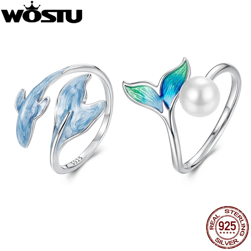 WOSTU Real 925 Sterling Silver Colorful Mermaid Open Ring Ocean For Women Blue Whale Adjustable Rings beach Jewelry Holiday Gift
WOSTU Real 925 Sterling Silver Colorful Mermaid Open Ring Ocean For Women Blue Whale Adjustable Rings beach Jewelry Holiday Gift