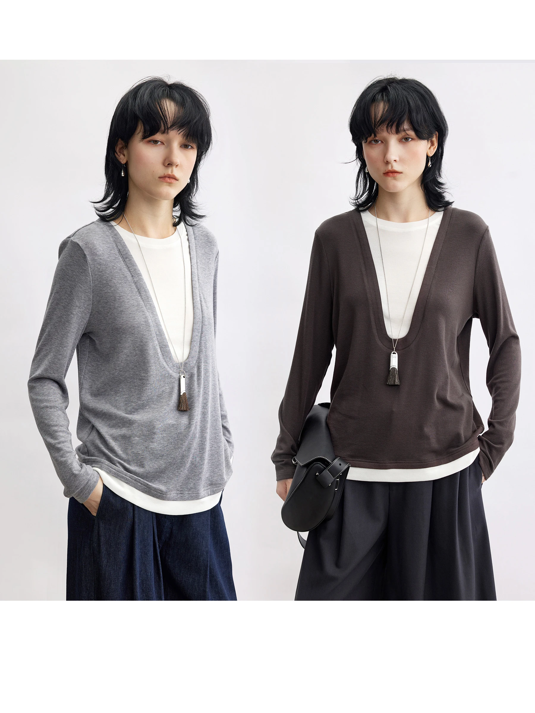 DotDrobe Women's Long Sve T-irt Silk Wool Loose Large U Ne Casual Sle Two-Piece Look Autumn Faion Ladies' Top
DotDrobe Women's Long Sve T-irt Silk Wool Loose Large U Ne Casual Sle Two-Piece Look Autumn Faion Ladies' Top