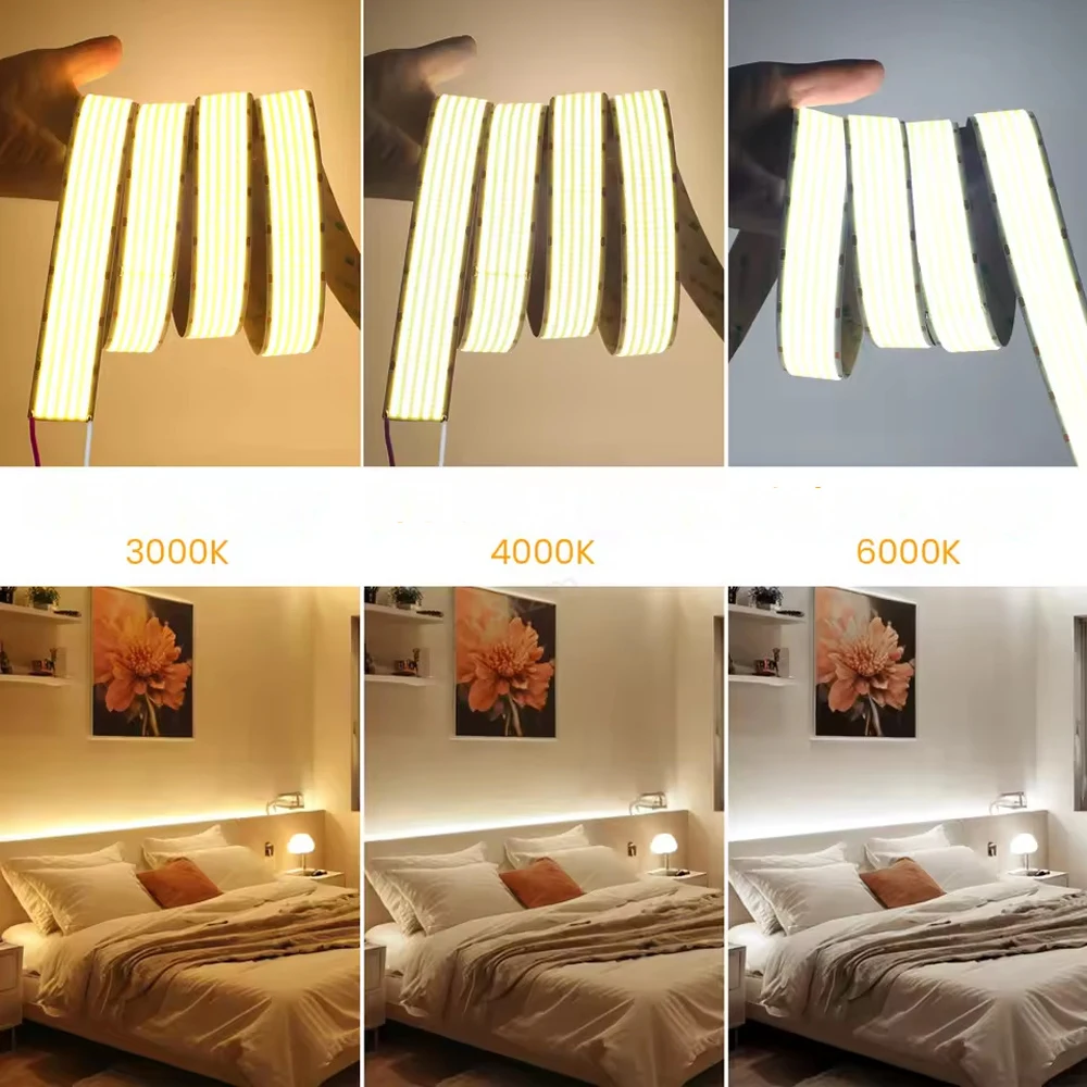 24V 5M High Density Flexible Dimmable Led Light RA90 3000K 4000K 6500K Ultra Bright COB LED Strip Light 4300 lumen/m 1600LEDs/m
24V 5M High Density Flexible Dimmable Led Light RA90 3000K 4000K 6500K Ultra Bright COB LED Strip Light 4300 lumen/m 1600LEDs/m