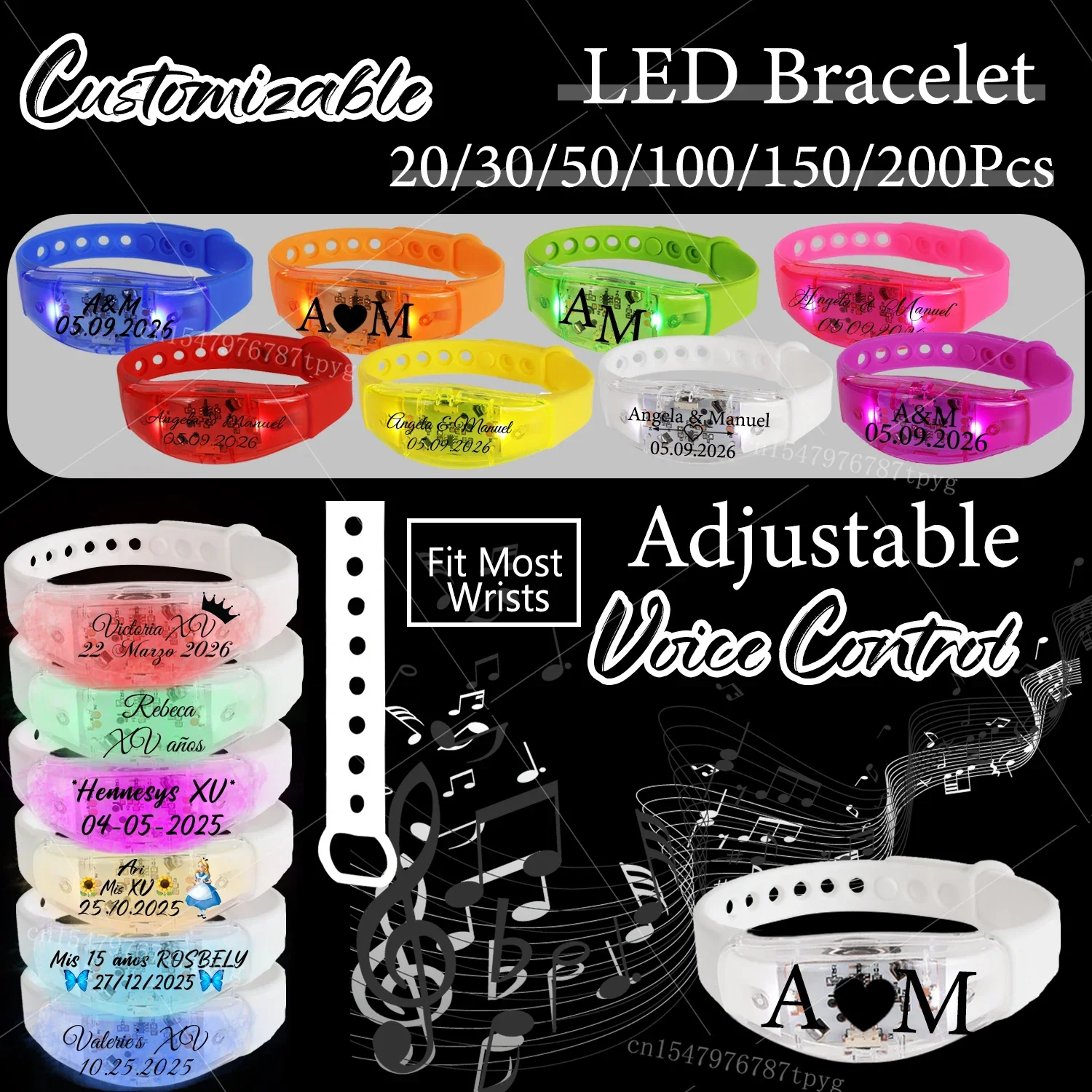 20-200Pcs Wedding Customize LED Bracelets Music&Sound Control Bracelet Glow Adjustable Wristband for Wedding Birthday Concert
20-200Pcs Wedding Customize LED Bracelets Music&Sound Control Bracelet Glow Adjustable Wristband for Wedding Birthday Concert