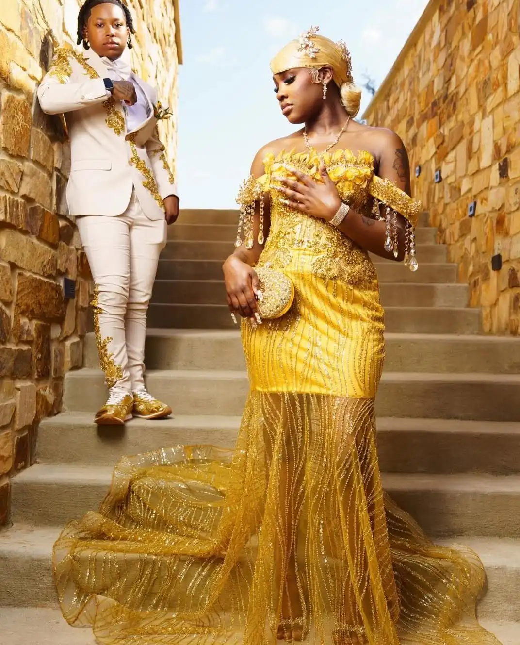 Rich Yellow Gold Sequins Prom Dress Aso Ebi Black Girl 3D Floars Evening Party Gown African Mermaid robes de soirée Customized
Rich Yellow Gold Sequins Prom Dress Aso Ebi Black Girl 3D Floars Evening Party Gown African Mermaid robes de soirée Customized