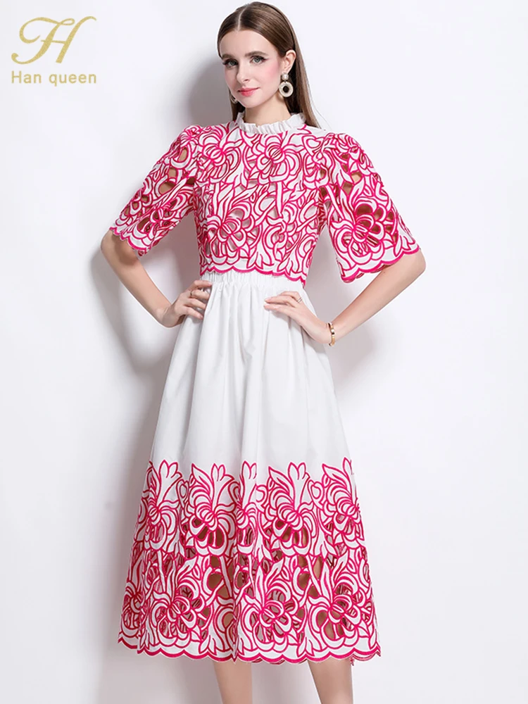 H Han Queen Fashion High Waist A Line Hollow Lace Skirt 2 Piece Set for Women Sweet Short Sleeve Tops New Summer Skirts Suit
H Han Queen Fashion High Waist A Line Hollow Lace Skirt 2 Piece Set for Women Sweet Short Sleeve Tops New Summer Skirts Suit