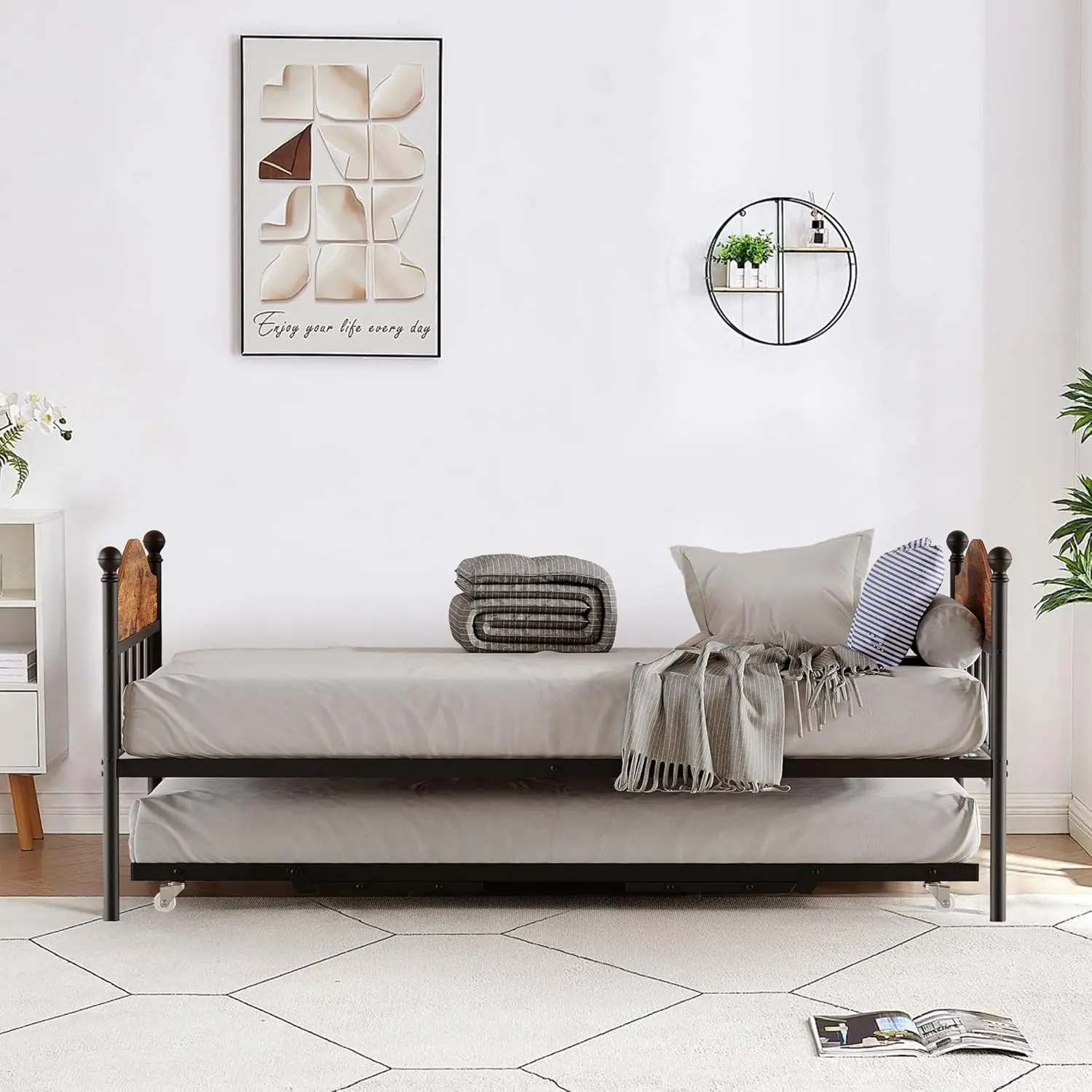 Garvee Twin Metal Daybed with Pop-Up Trundle, Heavy Duty Steel Slats Adjustable Height, Space-Saving Convertible Sofa Bed, 350 lbs Capacity Bedroom Living Room Guest Room Sand Black
Garvee Twin Metal Daybed with Pop-Up Trundle, Heavy Duty Steel Slats Adjustable Height, Space-Saving Convertible Sofa Bed, 350 lbs Capacity Bedroom Living Room Guest Room Sand Black