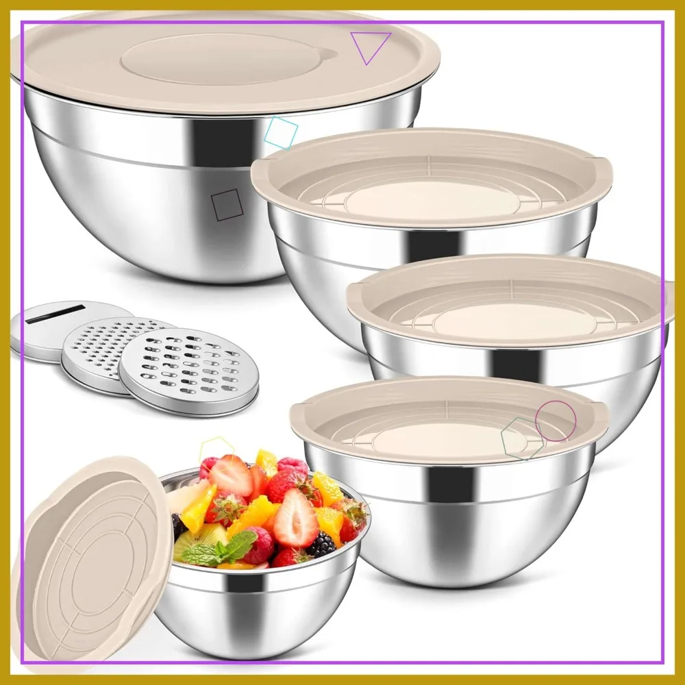 5-Piece Mixing Bowls with Lids, 3 Grater Attachments, Stainless Steel Salad Bowls for Kitchen, Ideal for Baking and Serving
5-Piece Mixing Bowls with Lids, 3 Grater Attachments, Stainless Steel Salad Bowls for Kitchen, Ideal for Baking and Serving