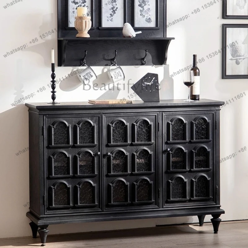 Zj. French retro side cabinet, water pattern glass, black solid wood wine cabinet, living room opposite the wall
Zj. French retro side cabinet, water pattern glass, black solid wood wine cabinet, living room opposite the wall