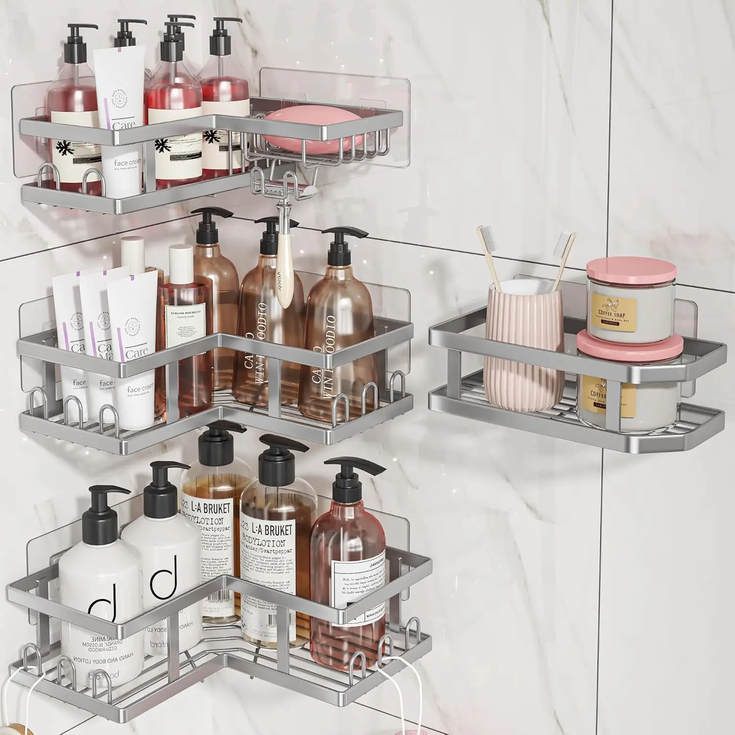 4-Pack Rustproof Adhesive Shower Caddy with Soap Holder, No Drilling Wall Mounted Shelves for Bathroom & Kitchen
4-Pack Rustproof Adhesive Shower Caddy with Soap Holder, No Drilling Wall Mounted Shelves for Bathroom & Kitchen