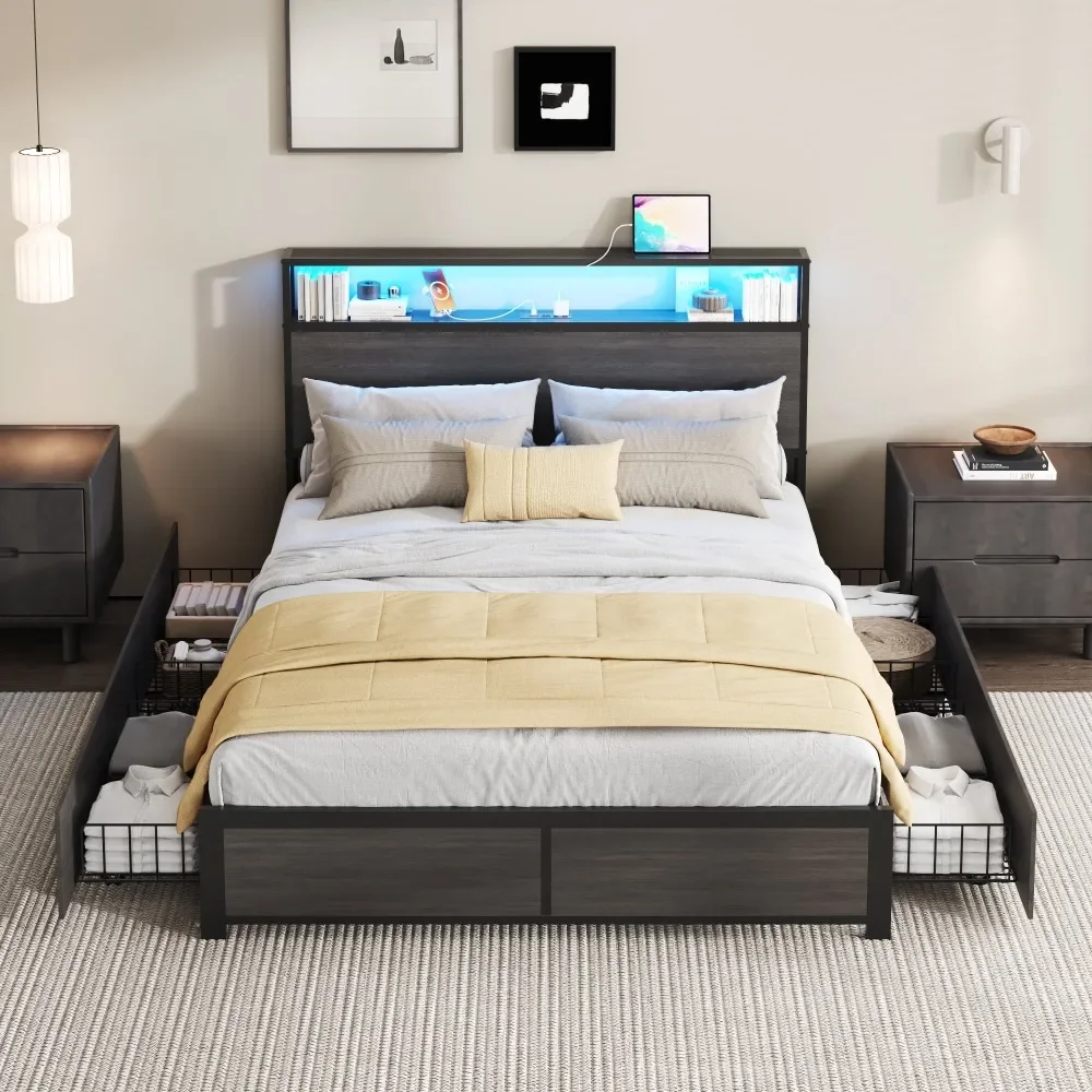 Modern Rustic Full Size Medium Density Fiberboard Platform Bookcase Bed with 4 Drawers, Grey beds
Modern Rustic Full Size Medium Density Fiberboard Platform Bookcase Bed with 4 Drawers, Grey beds