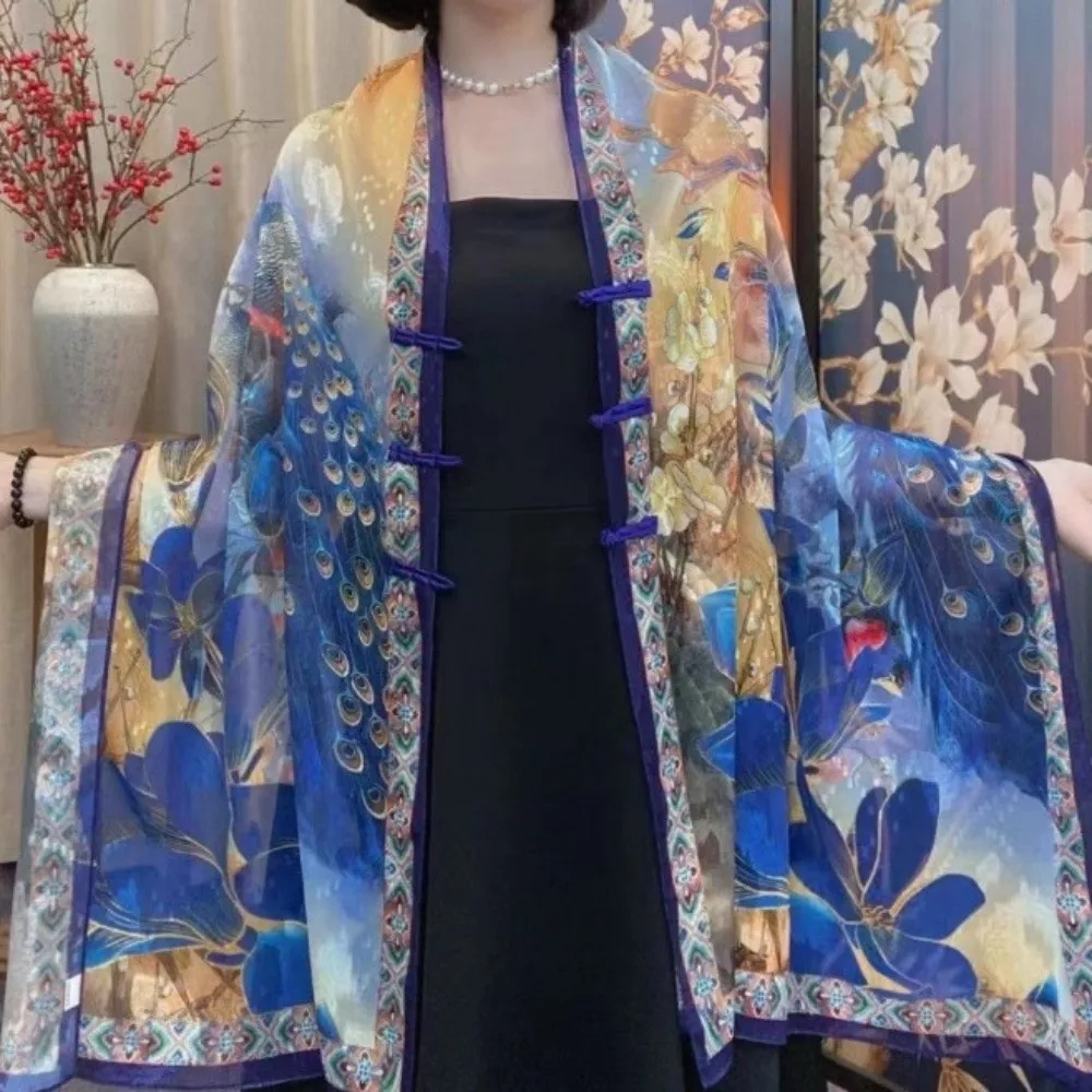 Retro Style Buckle Printed Shawl Sunscreen Flower Lady Silk Scarf Fashionable Chinese-style Travel Photography Scarf Summer
Retro Style Buckle Printed Shawl Sunscreen Flower Lady Silk Scarf Fashionable Chinese-style Travel Photography Scarf Summer