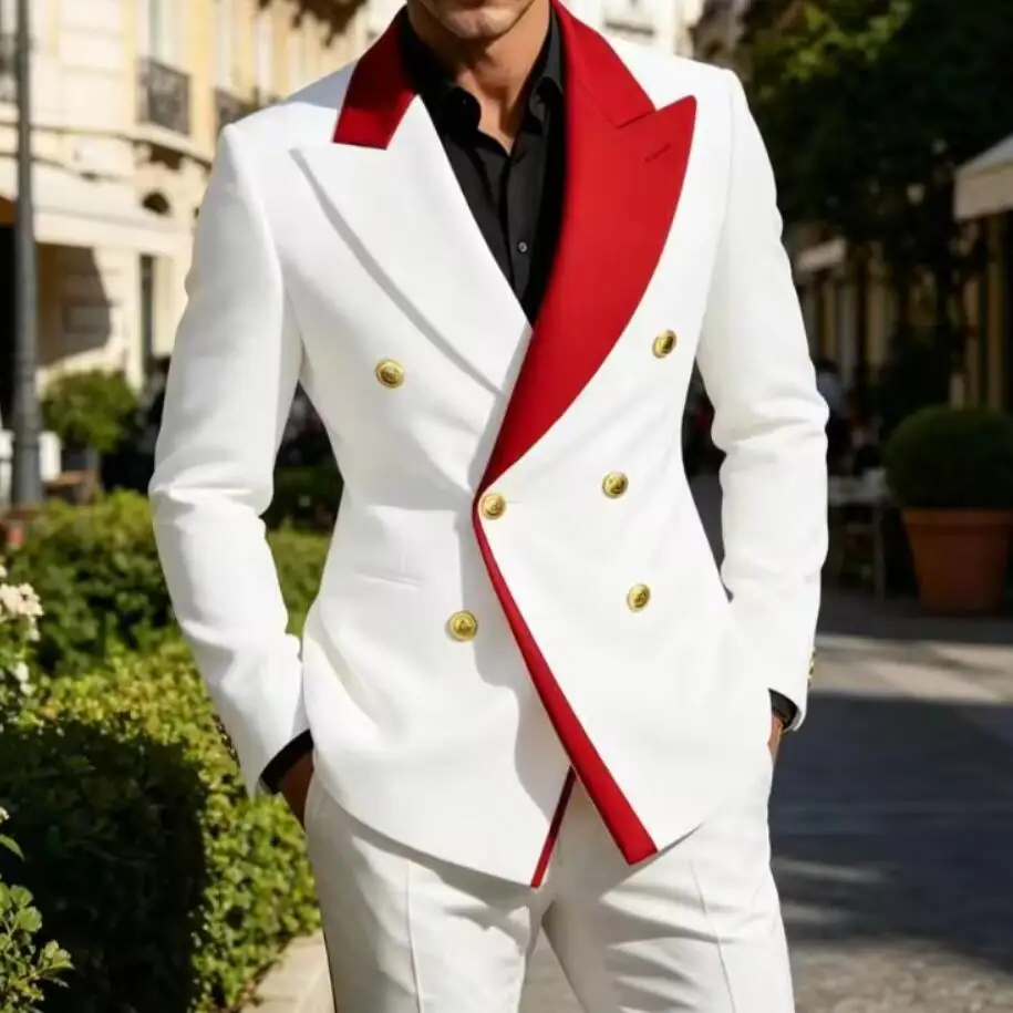 New Design White with Red Men Suits Double Breasted Formal Wedding Suit Groom Tuxedo Prom Party Blazer 2 Piece Set Costume Homme
New Design White with Red Men Suits Double Breasted Formal Wedding Suit Groom Tuxedo Prom Party Blazer 2 Piece Set Costume Homme