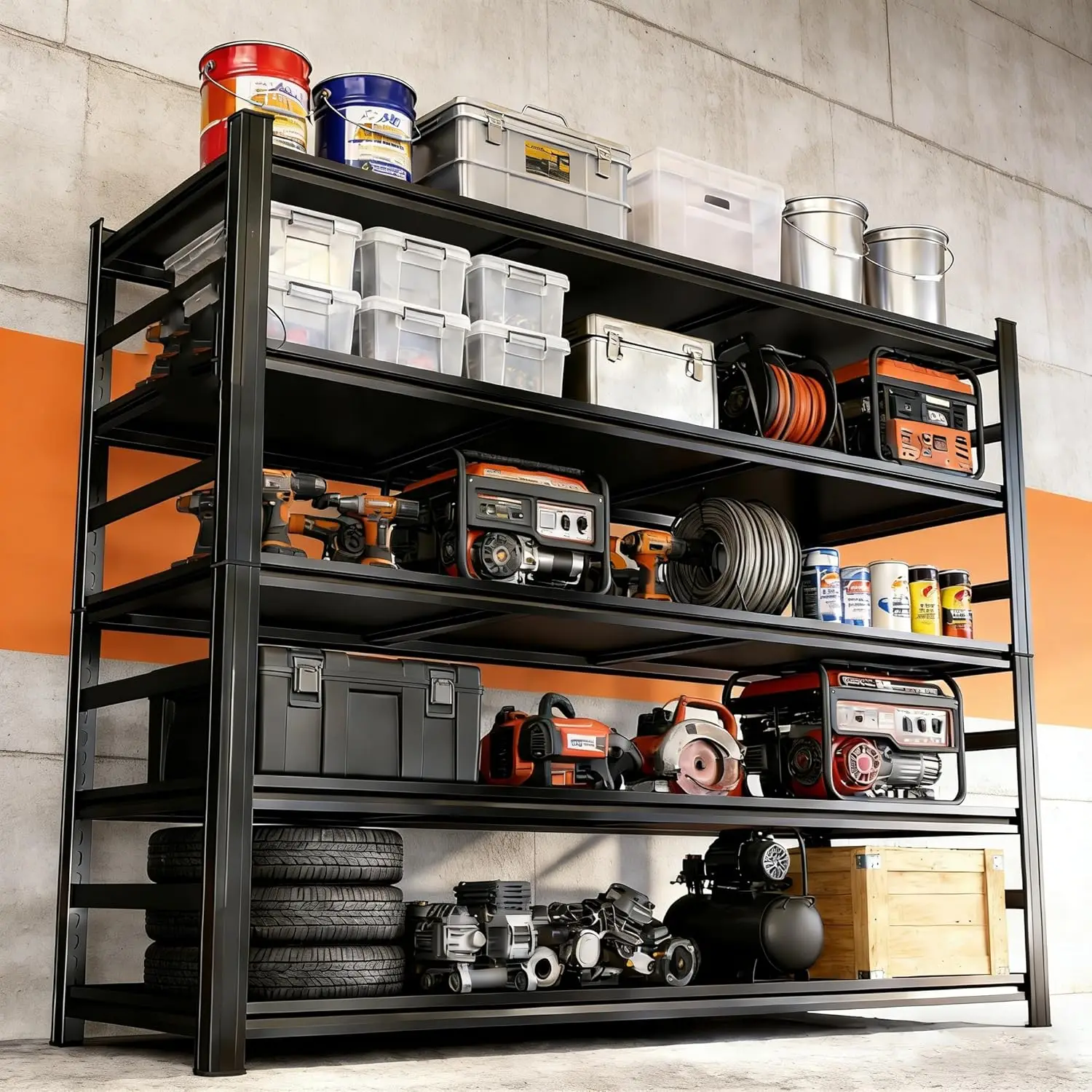 72''H*48W'' Metal Garage Shelving Heavy Duty Garage Storage Shelves Organizer for Heavy Tools and Equipment, 5 Tier, Customized
72''H*48W'' Metal Garage Shelving Heavy Duty Garage Storage Shelves Organizer for Heavy Tools and Equipment, 5 Tier, Customized