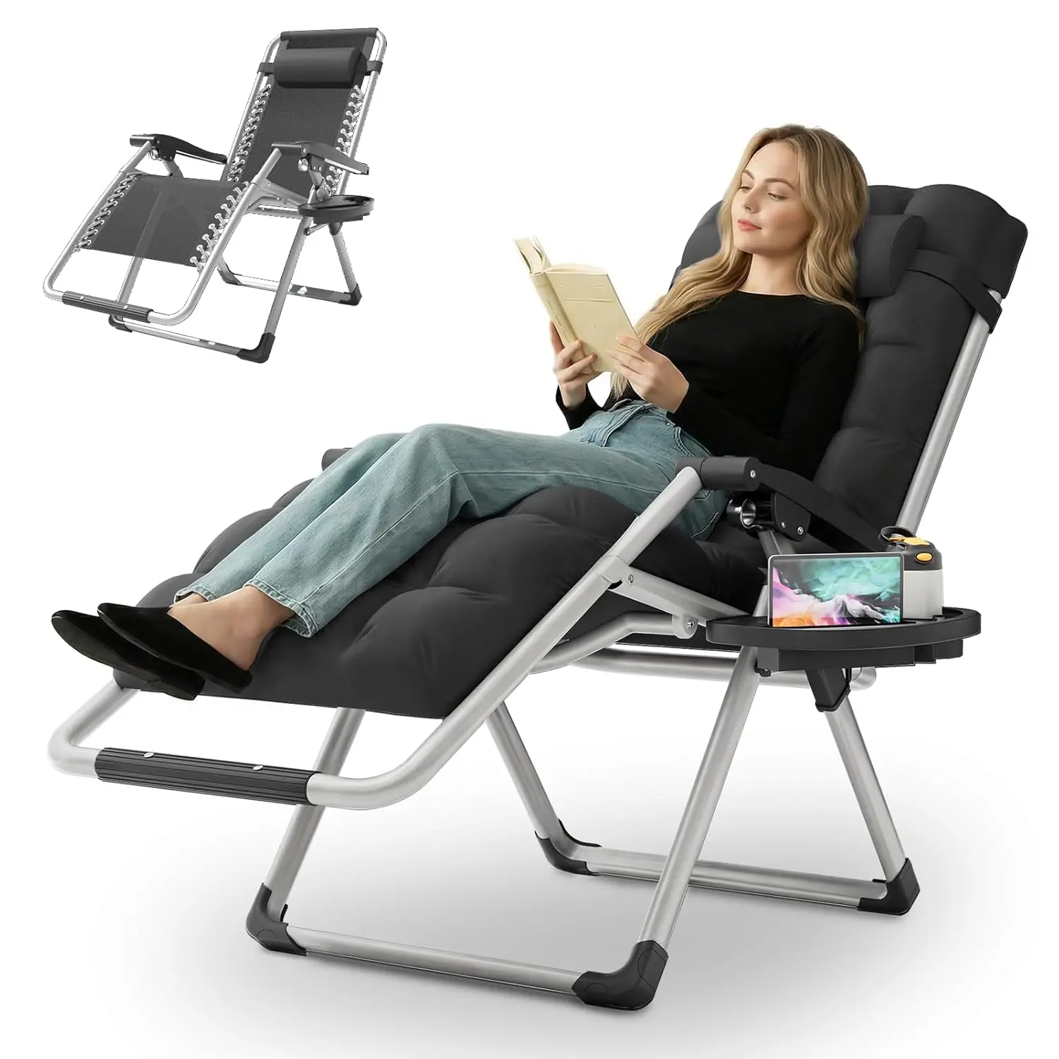 Zero Gravity Chair Folding Lounger Pool Beach Tanning Chaise Cushion Headrest Tray 330lbs Black Custom
Zero Gravity Chair Folding Lounger Pool Beach Tanning Chaise Cushion Headrest Tray 330lbs Black Custom