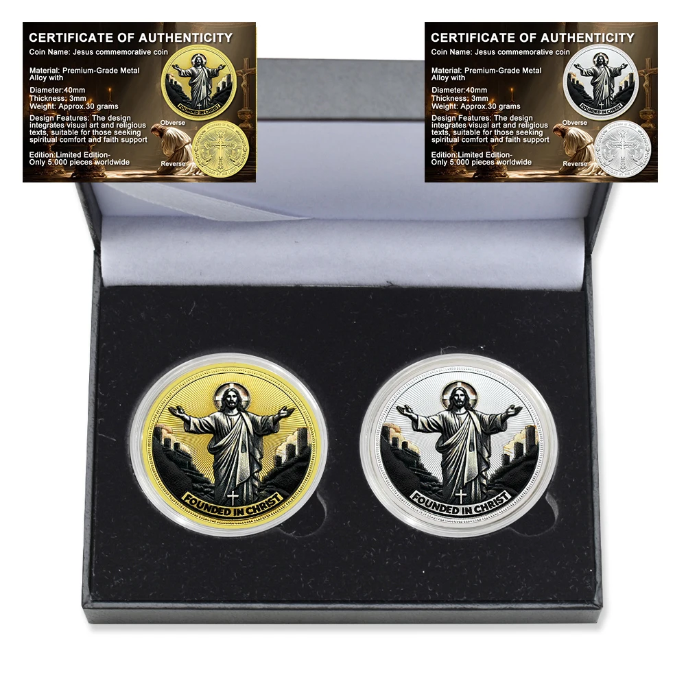 2pc/box Jesus Commemorative Coin Zinc Alloy Christian Cross Metal Medal with Certificate and Gift Box Collection Gift
2pc/box Jesus Commemorative Coin Zinc Alloy Christian Cross Metal Medal with Certificate and Gift Box Collection Gift