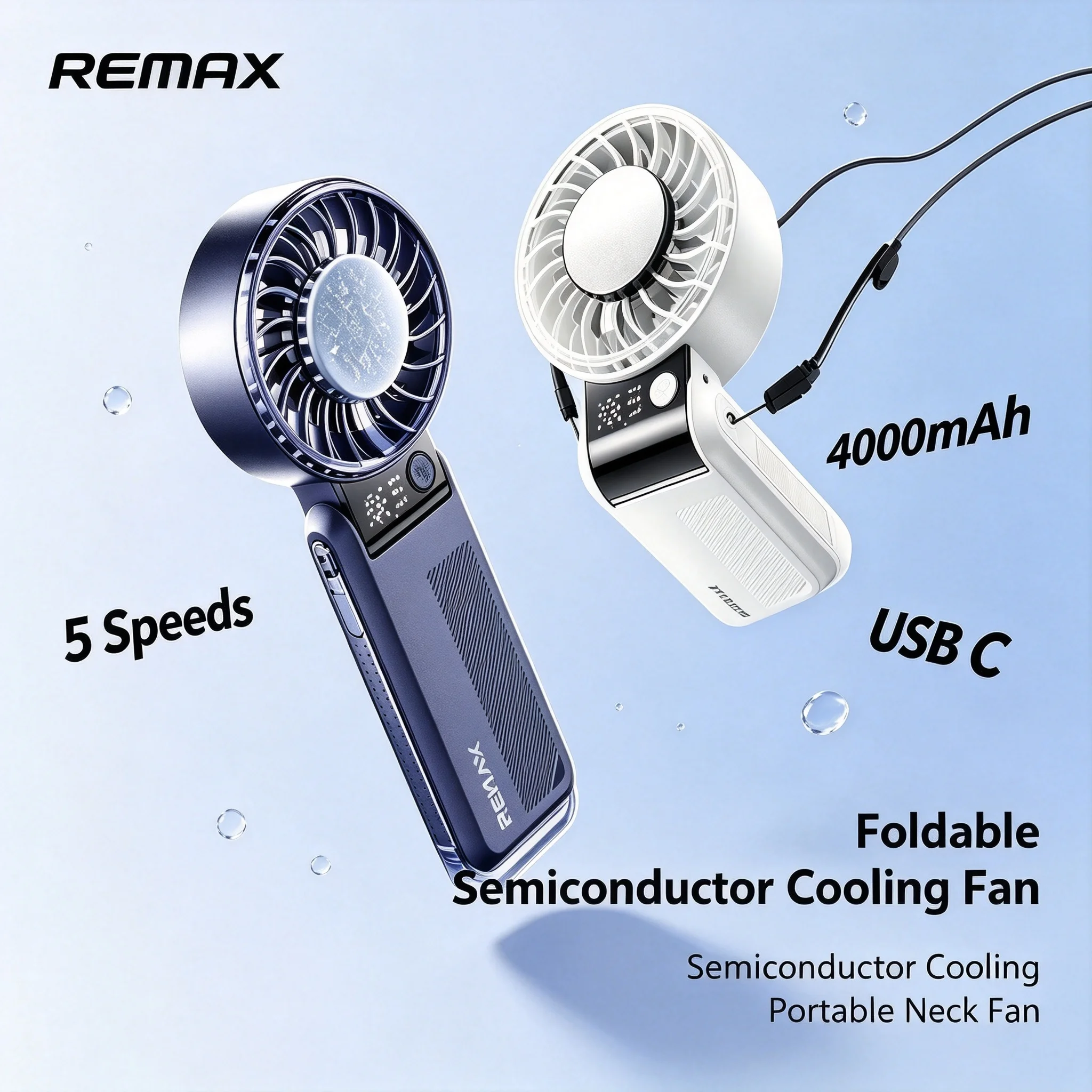 REMAX Foldable Handheld Fan Semiconductor Cooling 5 Speed Digital Display 4000mAh 5m/s USB C Portable Travel Fan with Lanyard
REMAX Foldable Handheld Fan Semiconductor Cooling 5 Speed Digital Display 4000mAh 5m/s USB C Portable Travel Fan with Lanyard