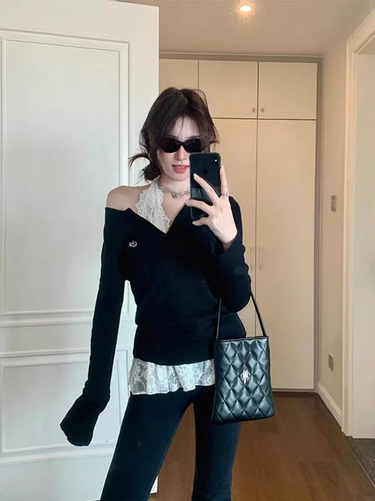 Early Autumn Korean Style V-Neck Long Sleeve Knitted Lace Underwear Two-Piece Set Women's Fashion Commute Slim Fit Knitwear
Early Autumn Korean Style V-Neck Long Sleeve Knitted Lace Underwear Two-Piece Set Women's Fashion Commute Slim Fit Knitwear