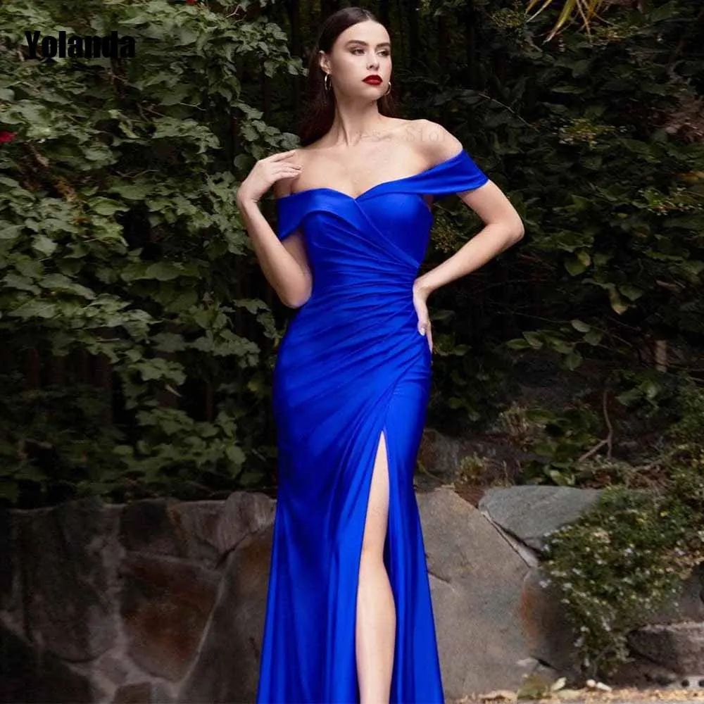 Mermaid Evening Dresses Ruffle Sleeveless Front Split Off-The-Shoulder Open Back Satin Prom Gowns Floor Length فساتين السهرة
Mermaid Evening Dresses Ruffle Sleeveless Front Split Off-The-Shoulder Open Back Satin Prom Gowns Floor Length فساتين السهرة