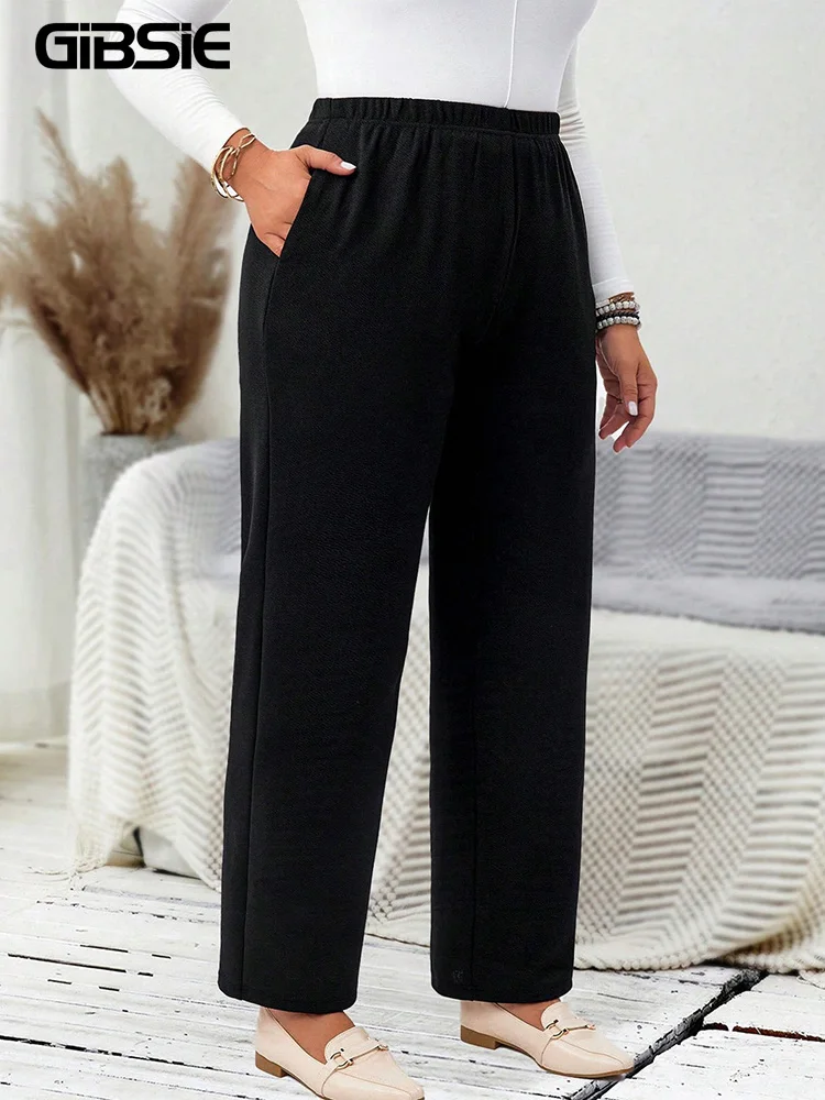 GIBSIE плюс размер повседневные вязаные эластичные удобные прямые брюки женские весенние черные офисные женские с высокой талией и карманами
GIBSIE плюс размер повседневные вязаные эластичные удобные прямые брюки женские весенние черные офисные женские с высокой талией и карманами