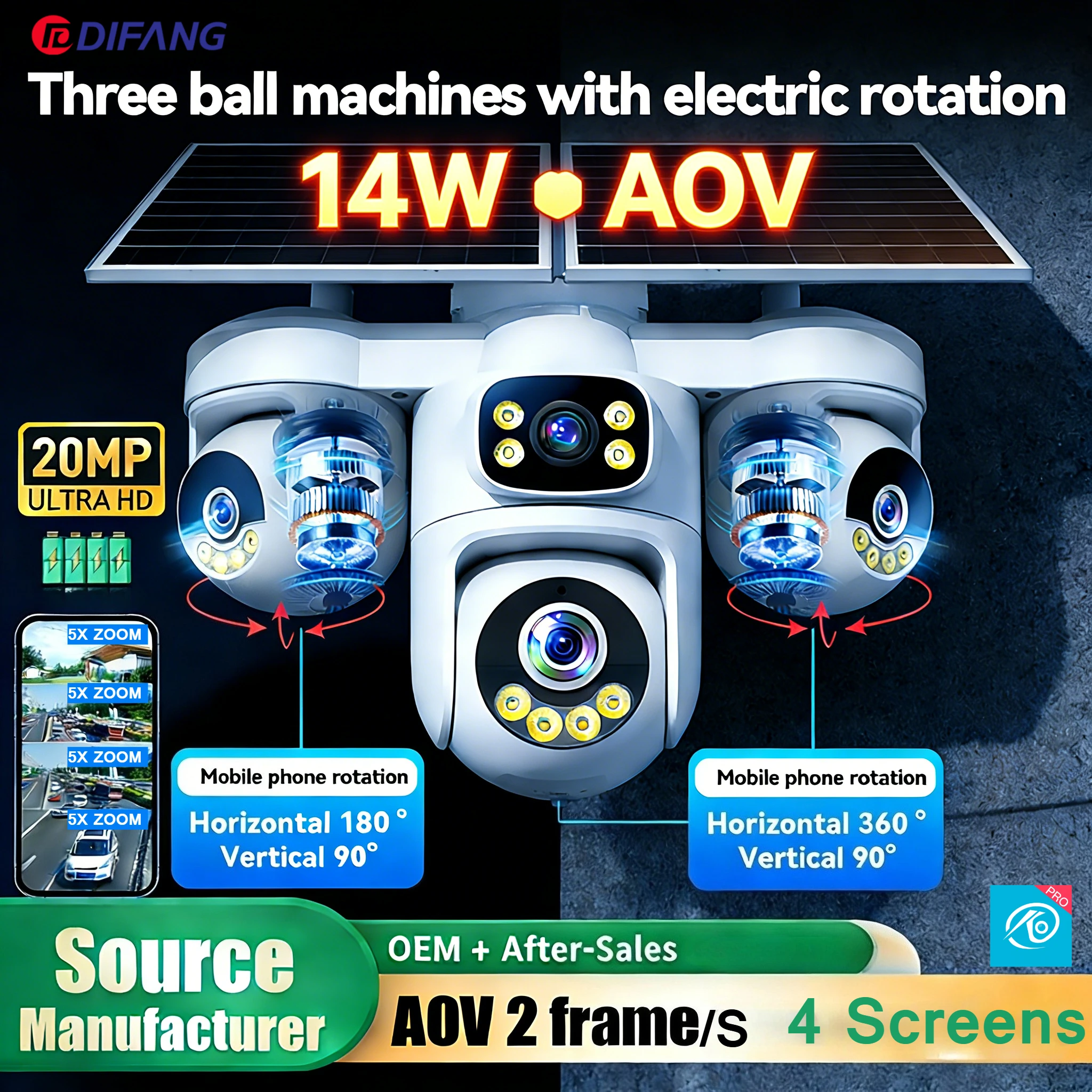 DIFANG 20 МП AOV Солнечная камера 4G с четырьмя экранами, 3 PTZ, 12000 мАч, беспроводная, для видеонаблюдения и безопасности
DIFANG 20 МП AOV Солнечная камера 4G с четырьмя экранами, 3 PTZ, 12000 мАч, беспроводная, для видеонаблюдения и безопасности