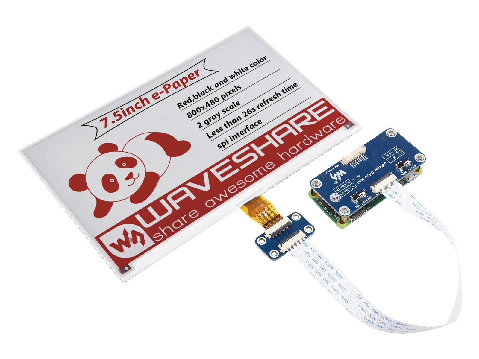 7.5inch e-Paper HAT (B),For Raspberry Pi, 800×480 Pixels, Red / Black / White Three-Color, SPI Interface
7.5inch e-Paper HAT (B),For Raspberry Pi, 800×480 Pixels, Red / Black / White Three-Color, SPI Interface