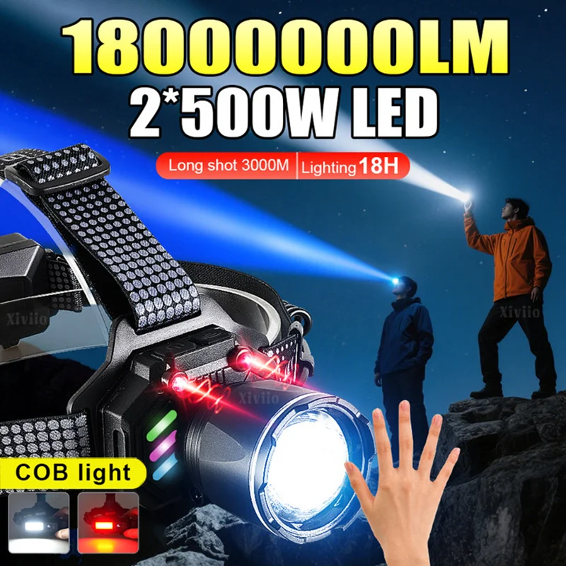 Powerful Rechargeable 2*500W LED Headlamp Zoomable Head Flashlight Fishing Waterproof Head Lamp Work Light High Lumen Head Torch
Powerful Rechargeable 2*500W LED Headlamp Zoomable Head Flashlight Fishing Waterproof Head Lamp Work Light High Lumen Head Torch