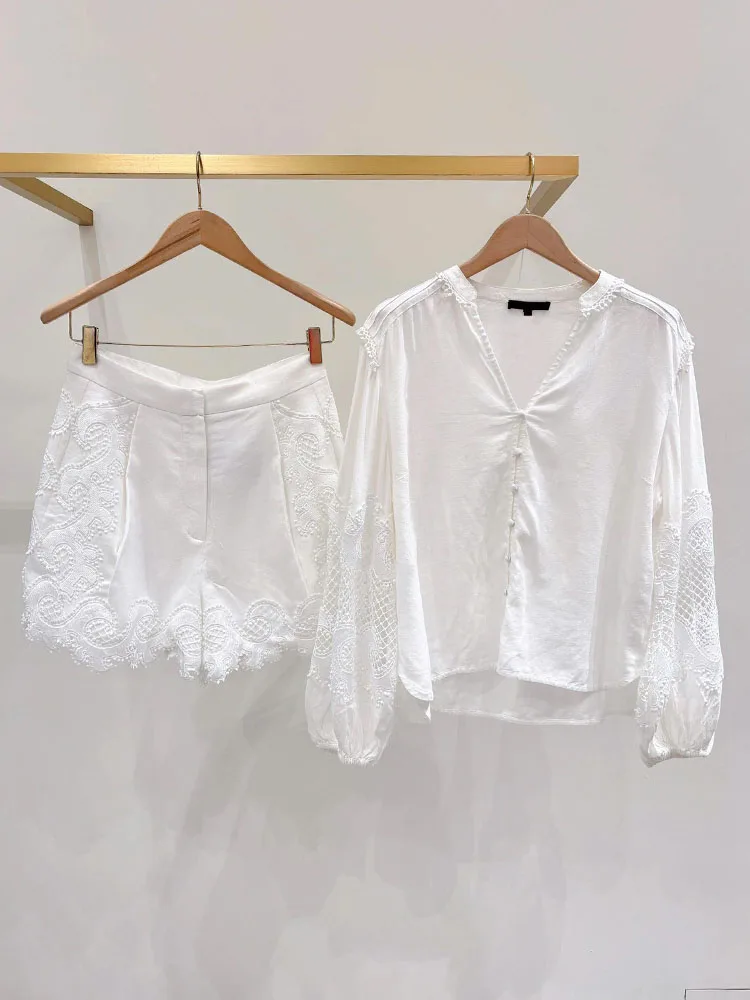 M Home Nan You High End Women's Faion Set with Lace Hollow out irt Top And ort Pants V Ne Button up Polyester Fiber
M Home Nan You High End Women's Faion Set with Lace Hollow out irt Top And ort Pants V Ne Button up Polyester Fiber