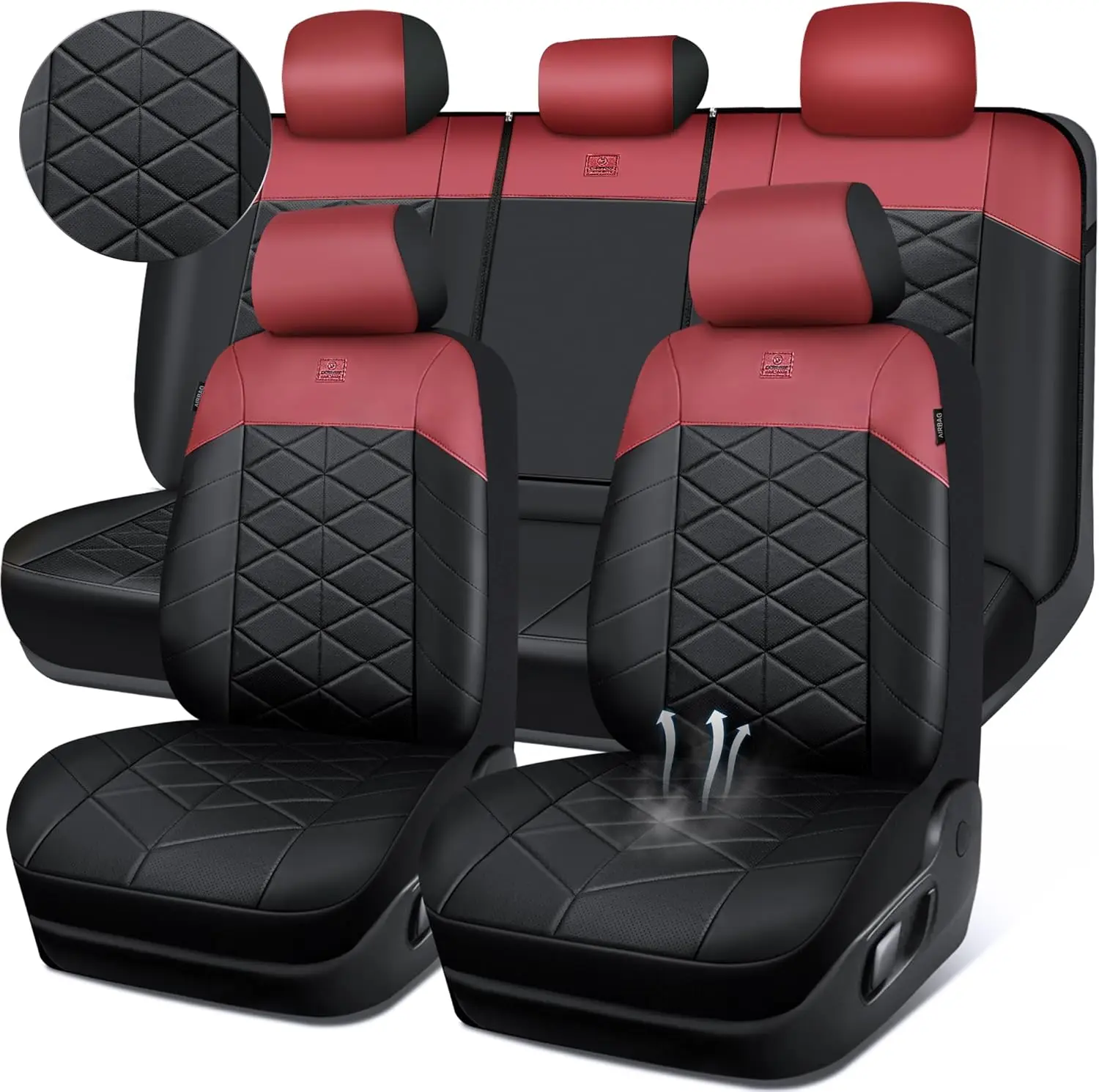 Luxury Nappa Leather Seat Covers, Breathable Memory Foam, Diamond Quilted, Universal Fit for Cars SUVs Trucks, Black Burgundy Red
Luxury Nappa Leather Seat Covers, Breathable Memory Foam, Diamond Quilted, Universal Fit for Cars SUVs Trucks, Black Burgundy Red
