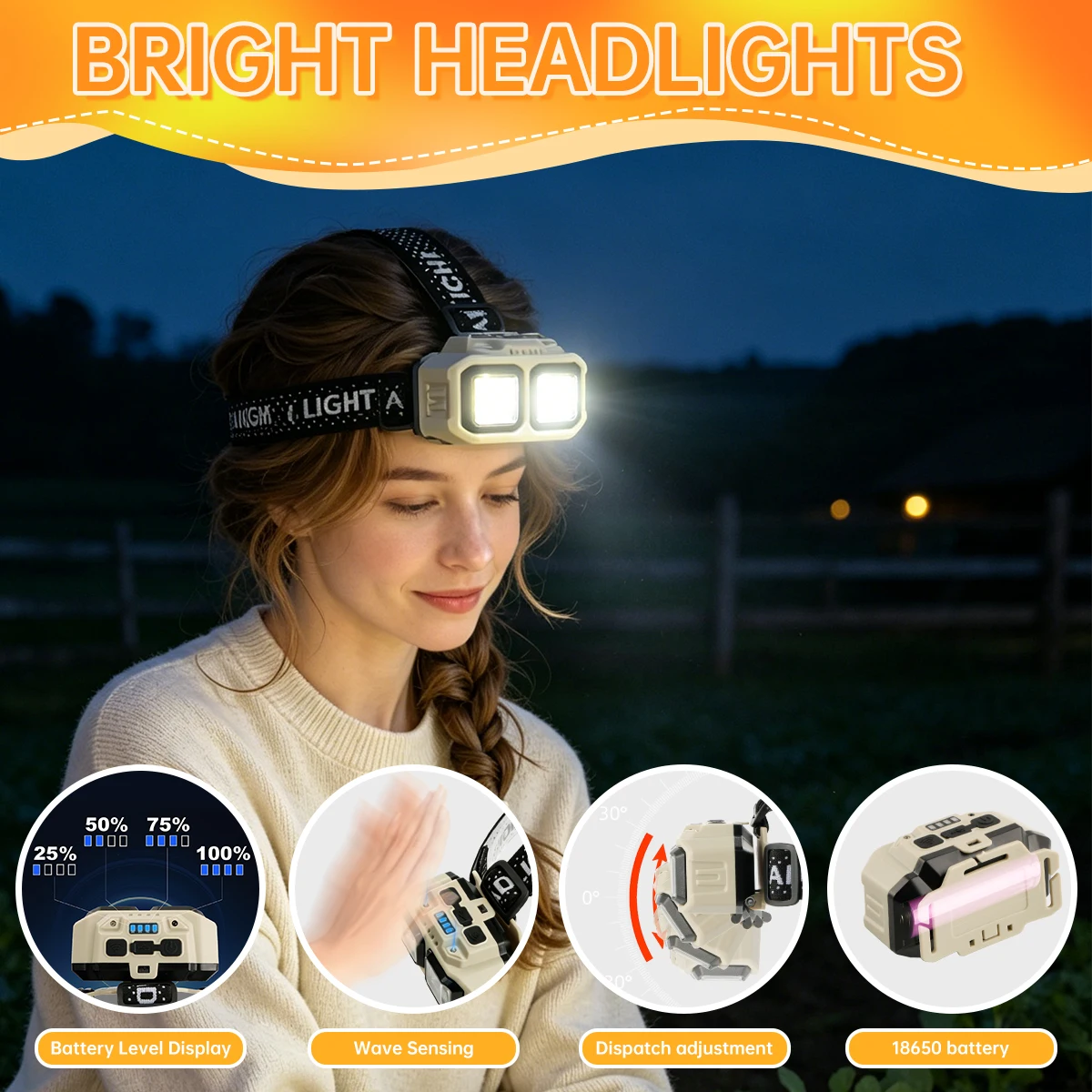 Rechargeable sensor-type headlamp, USB-charged LED spotlight headlamp, ultra-bright hands-free headlamp
Rechargeable sensor-type headlamp, USB-charged LED spotlight headlamp, ultra-bright hands-free headlamp