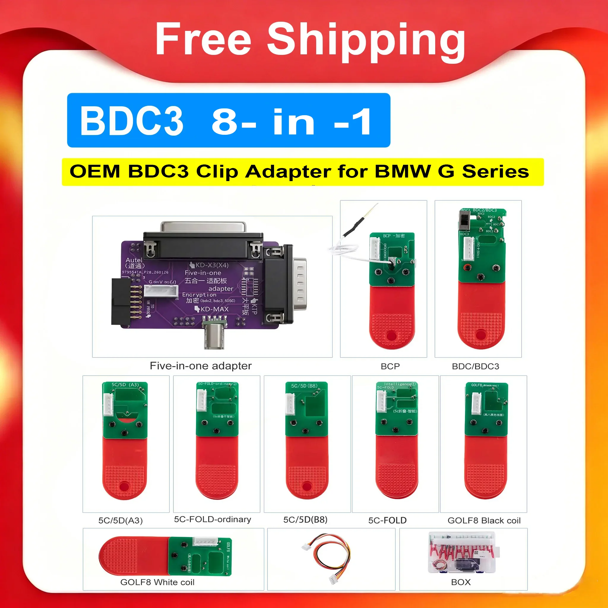 OEM BDC3 8-in-1 Adapter Set for VAG BMW Encrypted Key Matching Work with KD-X4 KD-MAX VVDI AUTEL XHORSE KYDZ Equipment
OEM BDC3 8-in-1 Adapter Set for VAG BMW Encrypted Key Matching Work with KD-X4 KD-MAX VVDI AUTEL XHORSE KYDZ Equipment