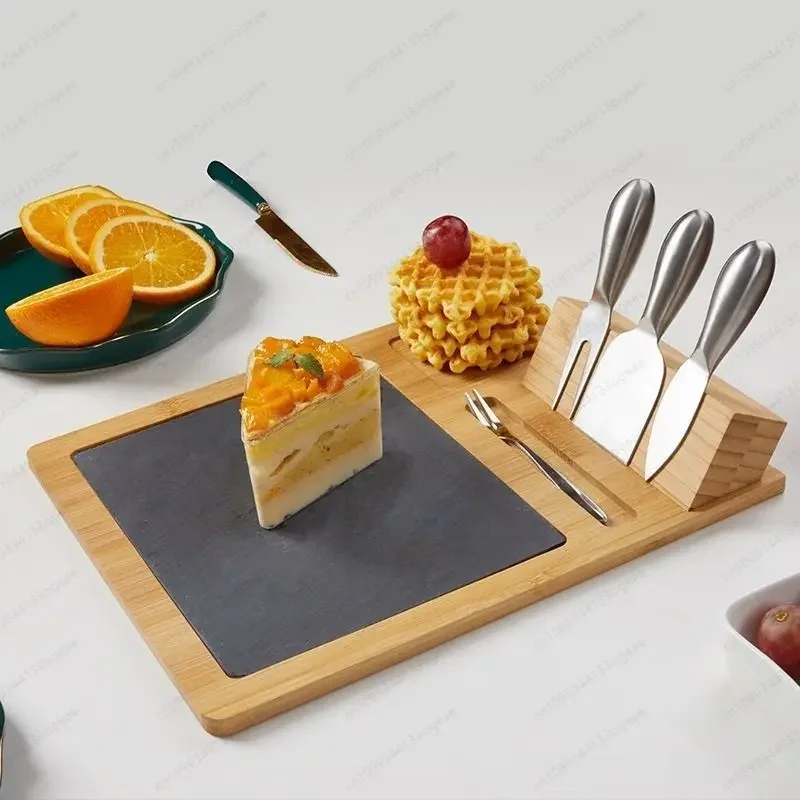 Cheese Household Fruit Bread Cutting Board Steak Cheese Slate Cheese Board Knife and Fork Set Steak Heat Insulation Board
Cheese Household Fruit Bread Cutting Board Steak Cheese Slate Cheese Board Knife and Fork Set Steak Heat Insulation Board