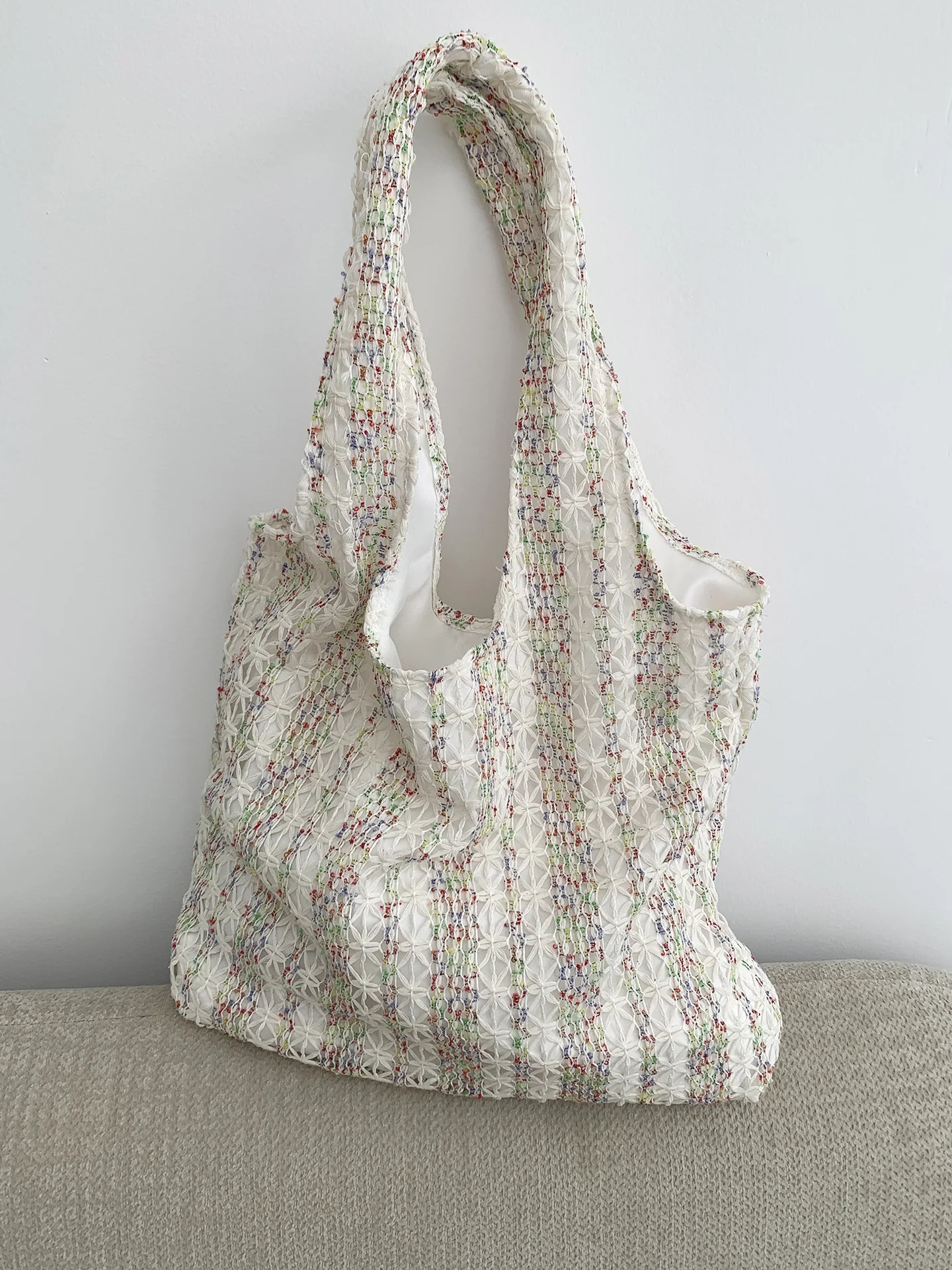 Neon Color Knitted Canvas Tote Bag for Women, Large Capacity Casual Shoulder Bag Fashion Commute School Bag for College Students Neon Color Knitted Canvas Tote Bag for Women, Large Capacity Casual Shoulder Bag Fashion Commute School Bag for College Students