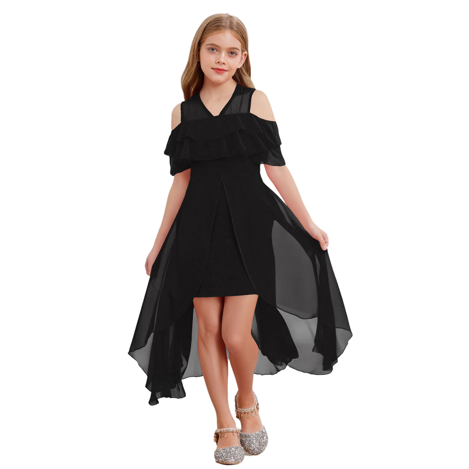 Kids Girls Princess Dress V-Neck Ruffled Sleeves Chiffon Dress Pretty Solid Color High-Low Dresses for Wedding Birthday Party
Kids Girls Princess Dress V-Neck Ruffled Sleeves Chiffon Dress Pretty Solid Color High-Low Dresses for Wedding Birthday Party