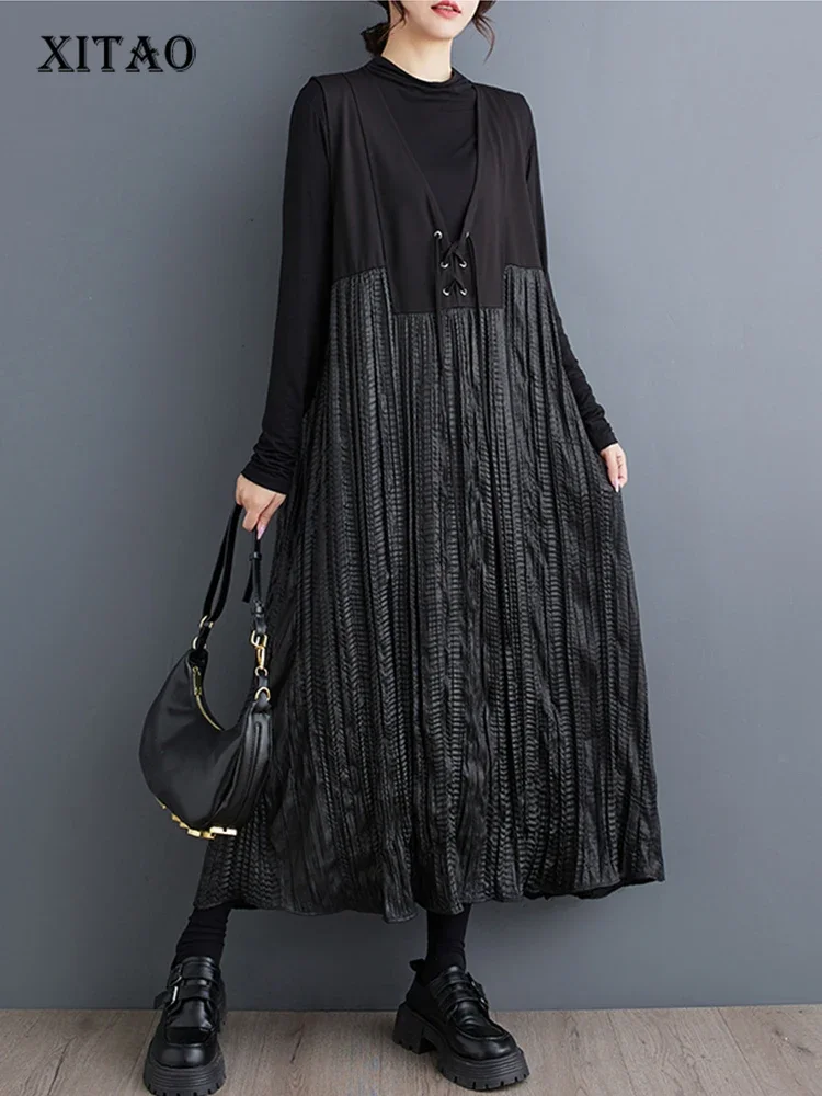 XITAO Patchwork Sleeveless Female Solid Color Dresses Fold Pullover V-neck Loose Fashion A-line Mid-calf Women Dress GYX1064
XITAO Patchwork Sleeveless Female Solid Color Dresses Fold Pullover V-neck Loose Fashion A-line Mid-calf Women Dress GYX1064