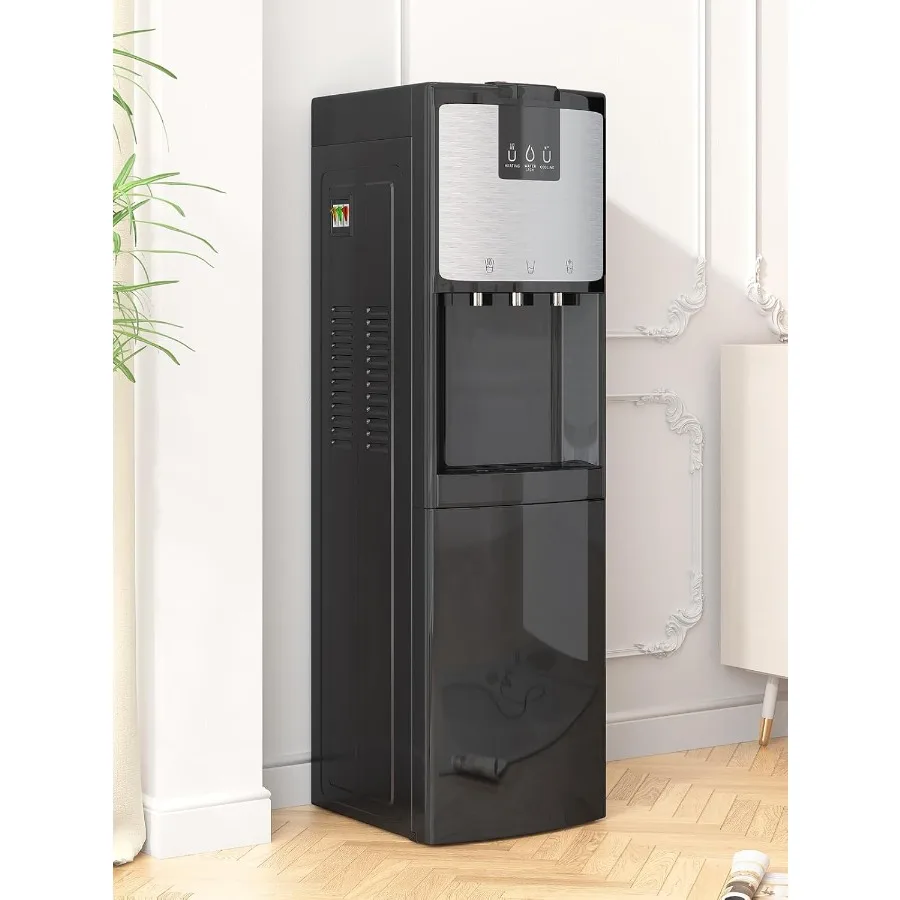 Bottom-loading water cooler dispenser designed for 3 or 5 gallon bottles featuring hot cold and room temperature settings with
Bottom-loading water cooler dispenser designed for 3 or 5 gallon bottles featuring hot cold and room temperature settings with