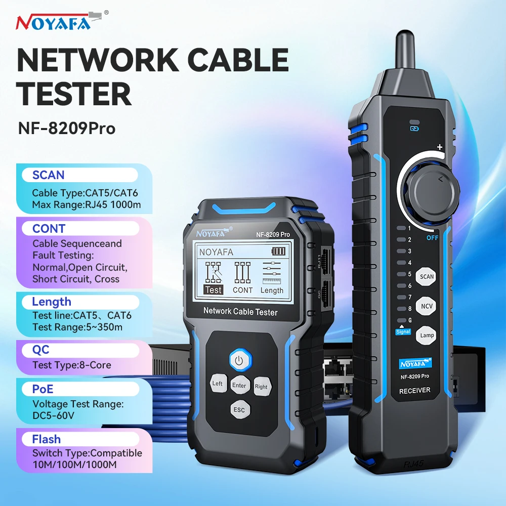 NOYAFA NF-8209Pro Cable Tracker RJ45 RJ11 Network Cable Tester 5-350M Cable Length Tester Anti-Interference PoE Tester
NOYAFA NF-8209Pro Cable Tracker RJ45 RJ11 Network Cable Tester 5-350M Cable Length Tester Anti-Interference PoE Tester
