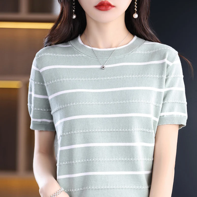 Летняя женская футболка из 100% хлопка, повседневная, в полоску, тканая, с коротким рукавом, свободного кроя, с круглым вырезом, топ-футболка, безрукавка
Летняя женская футболка из 100% хлопка, повседневная, в полоску, тканая, с коротким рукавом, свободного кроя, с круглым вырезом, топ-футболка, безрукавка