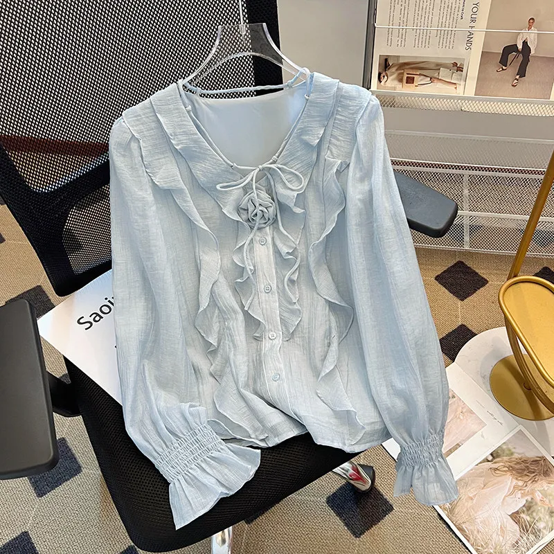 French Style Women V Neck Ruffles Bow Flare Sleeve Blue Chiffon Top Shirt , Woman Designer Fashion Tops Shirts
French Style Women V Neck Ruffles Bow Flare Sleeve Blue Chiffon Top Shirt , Woman Designer Fashion Tops Shirts