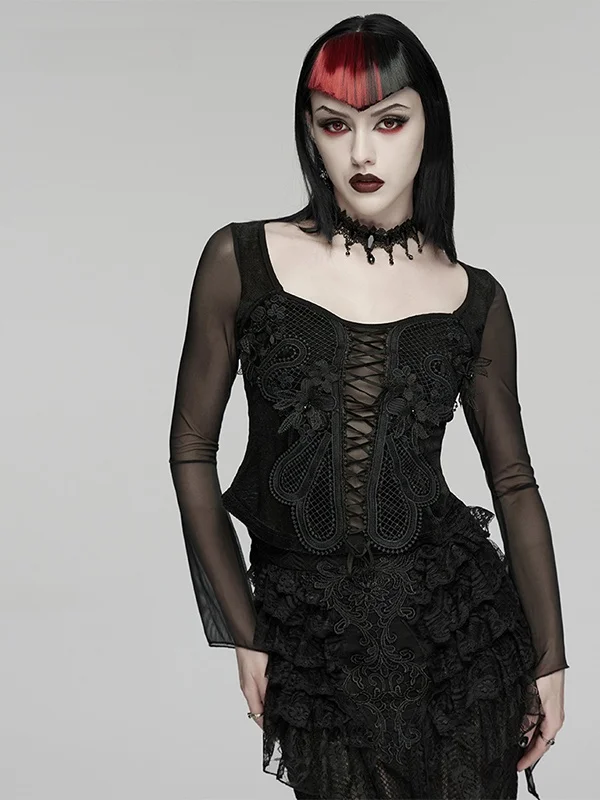 Gothic Embroidered Velvet Long Sleeve T-Shirt Women's Asymmetrical Waist Cinching Design Sense Tie Belt Style Floral Design
Gothic Embroidered Velvet Long Sleeve T-Shirt Women's Asymmetrical Waist Cinching Design Sense Tie Belt Style Floral Design